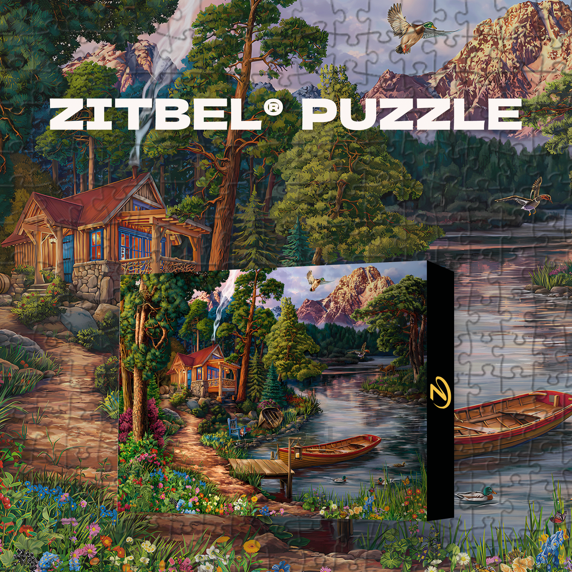 Cabin By The River 500pcs/1000pcs Jigsaw Puzzle, Scratch-Resistant, Interactive Family Game & Brain-Boosting DIY Decor, Perfect for Halloween, Christmas & New Year Gifts, Family Puzzle Game