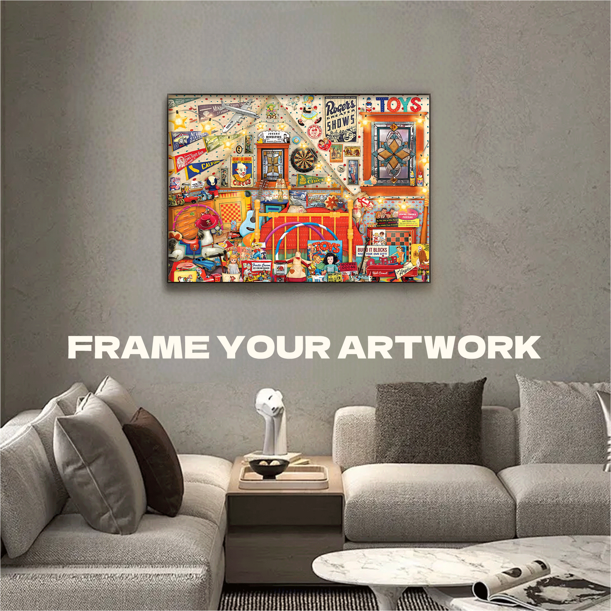 Vintage 50's Toy Room 500pcs/1000pcs Jigsaw Puzzle, Scratch-Resistant, Interactive Family Game & Brain-Boosting DIY Decor, Perfect for Halloween, Christmas & New Year Gifts, Family Puzzle Game