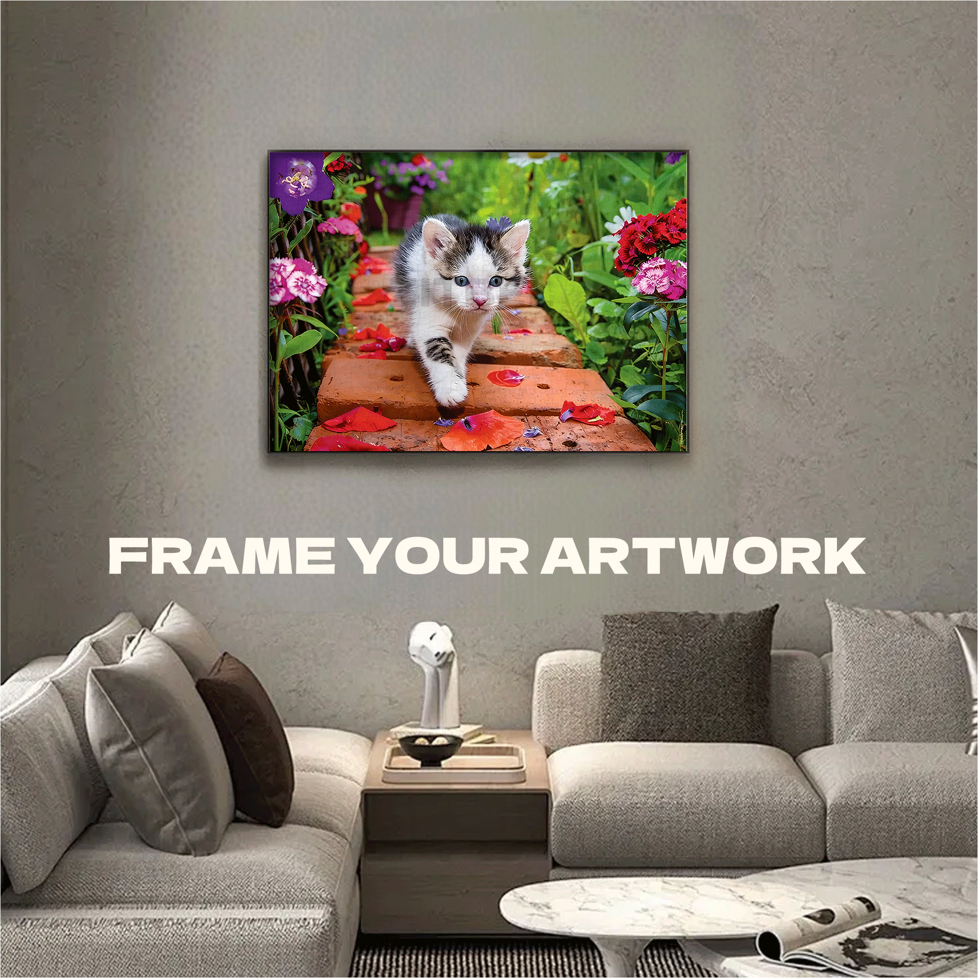 Chaton au jardin 500pcs/1000pcs Jigsaw Puzzle, Scratch-Resistant, Interactive Family Game & Brain-Boosting DIY Decor, Perfect for Halloween, Christmas & New Year Gifts, Family Puzzle Game