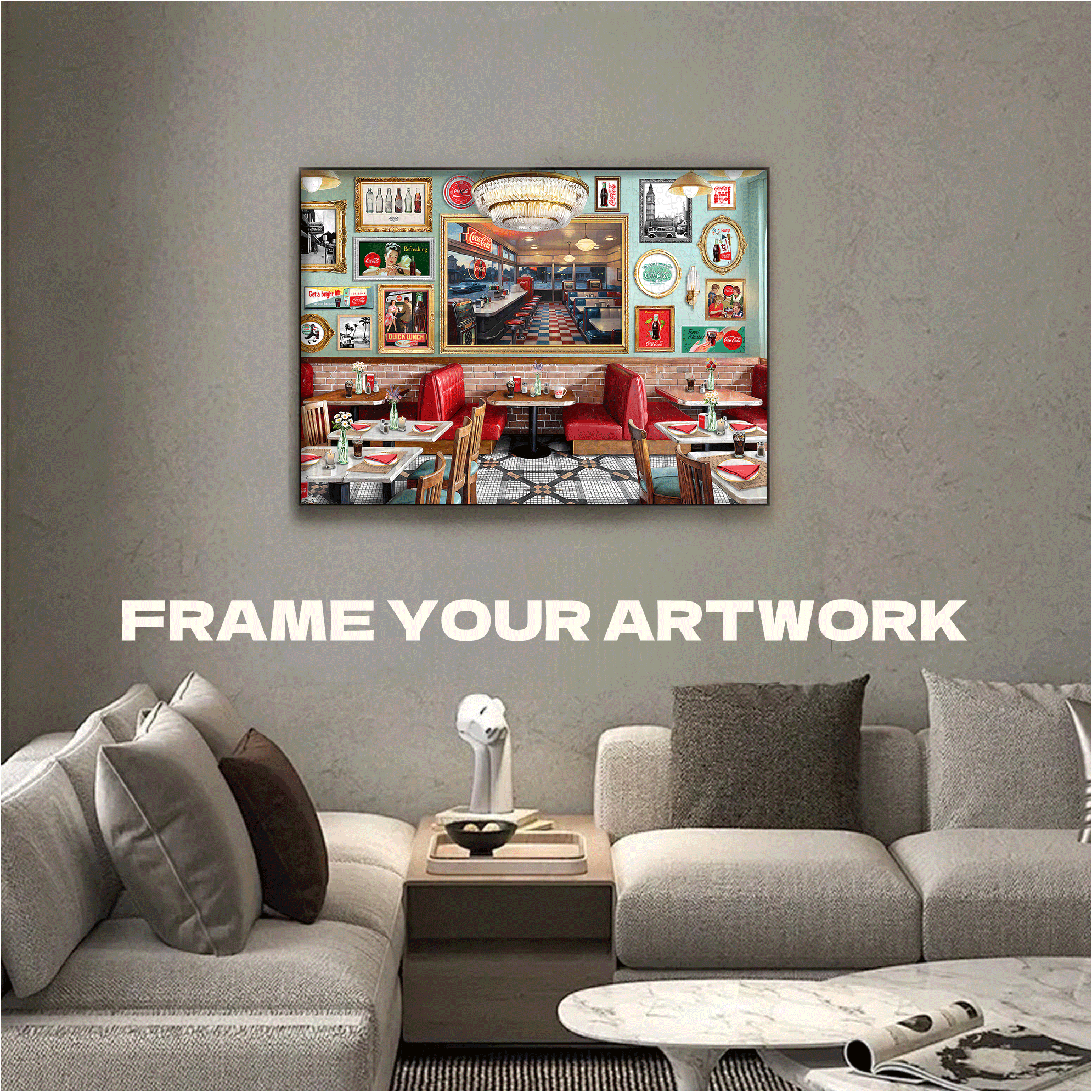 Coca-Cola Caf¨¦ 500pcs/1000pcs Jigsaw Puzzle, Scratch-Resistant, Interactive Family Game & Brain-Boosting DIY Decor, Perfect for Halloween, Christmas & New Year Gifts, Family Puzzle Game