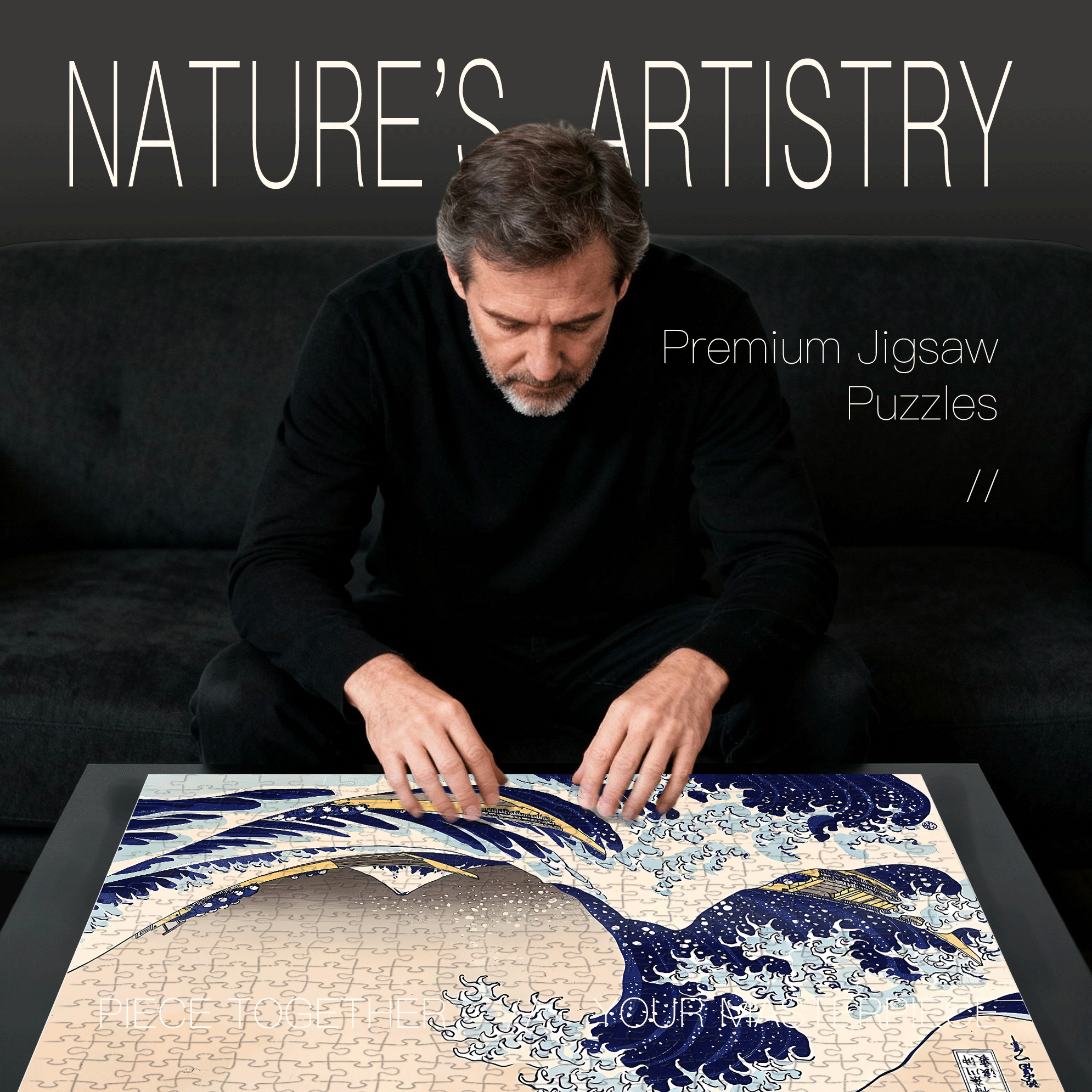 The Great Wave off Kanagawa 500pcs/1000pcs Jigsaw Puzzle, Scratch-Resistant, Interactive Family Game & Brain-Boosting DIY Decor, Perfect for Halloween, Christmas & New Year Gifts, Family Puzzle Game