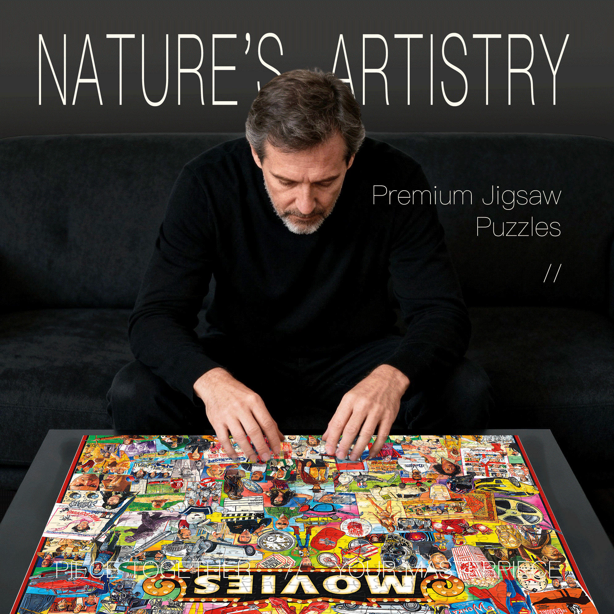 The Movies 500pcs/1000pcs Jigsaw Puzzle, Scratch-Resistant, Interactive Family Game & Brain-Boosting DIY Decor, Perfect for Halloween, Christmas & New Year Gifts, Family Puzzle Game