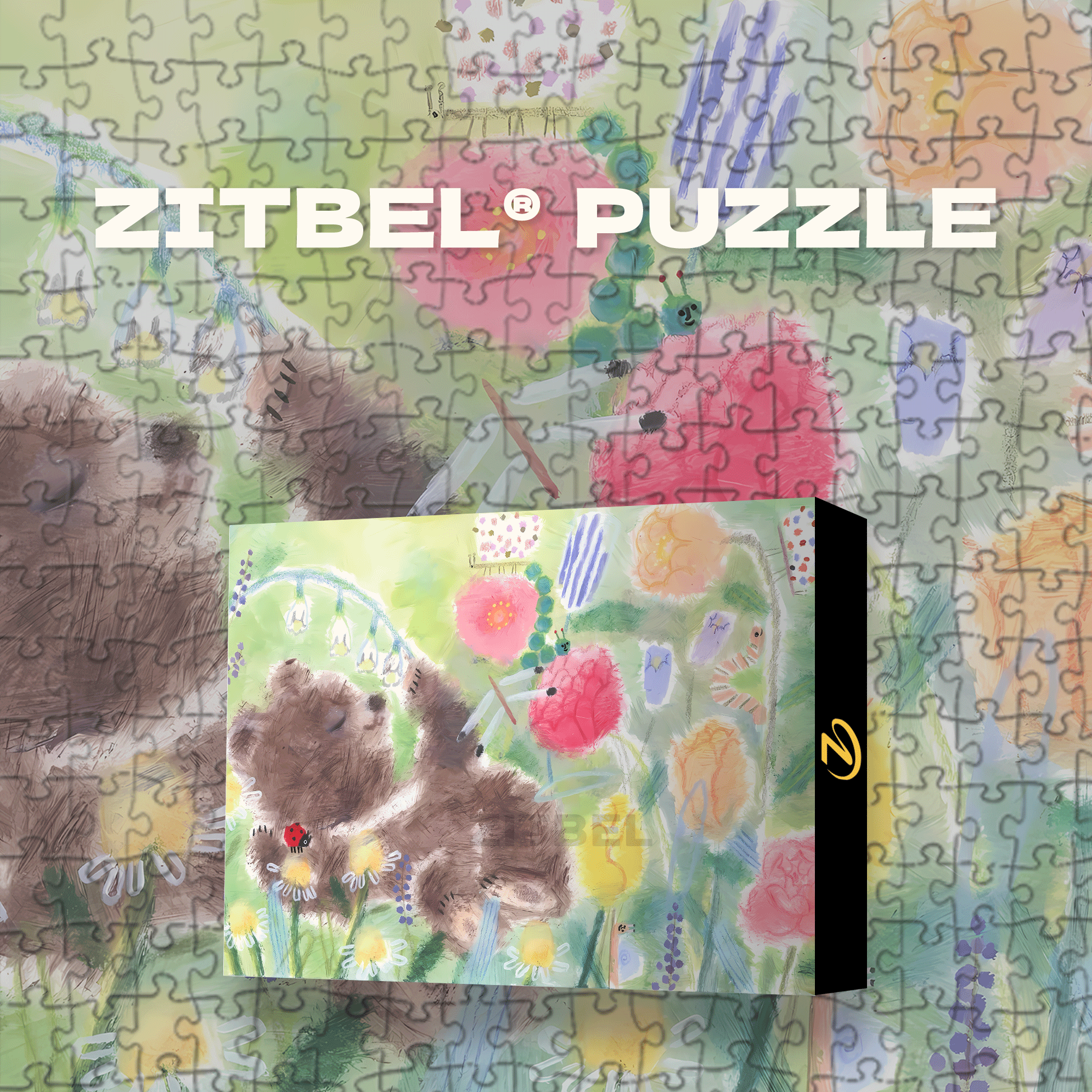 The Snoozing Little Bear In The Flower Bed 500pcs/1000pcs Jigsaw Puzzle, Scratch-Resistant, Interactive Family Game & Brain-Boosting DIY Decor, Perfect for Halloween, Christmas & New Year Gifts, Family Puzzle Game