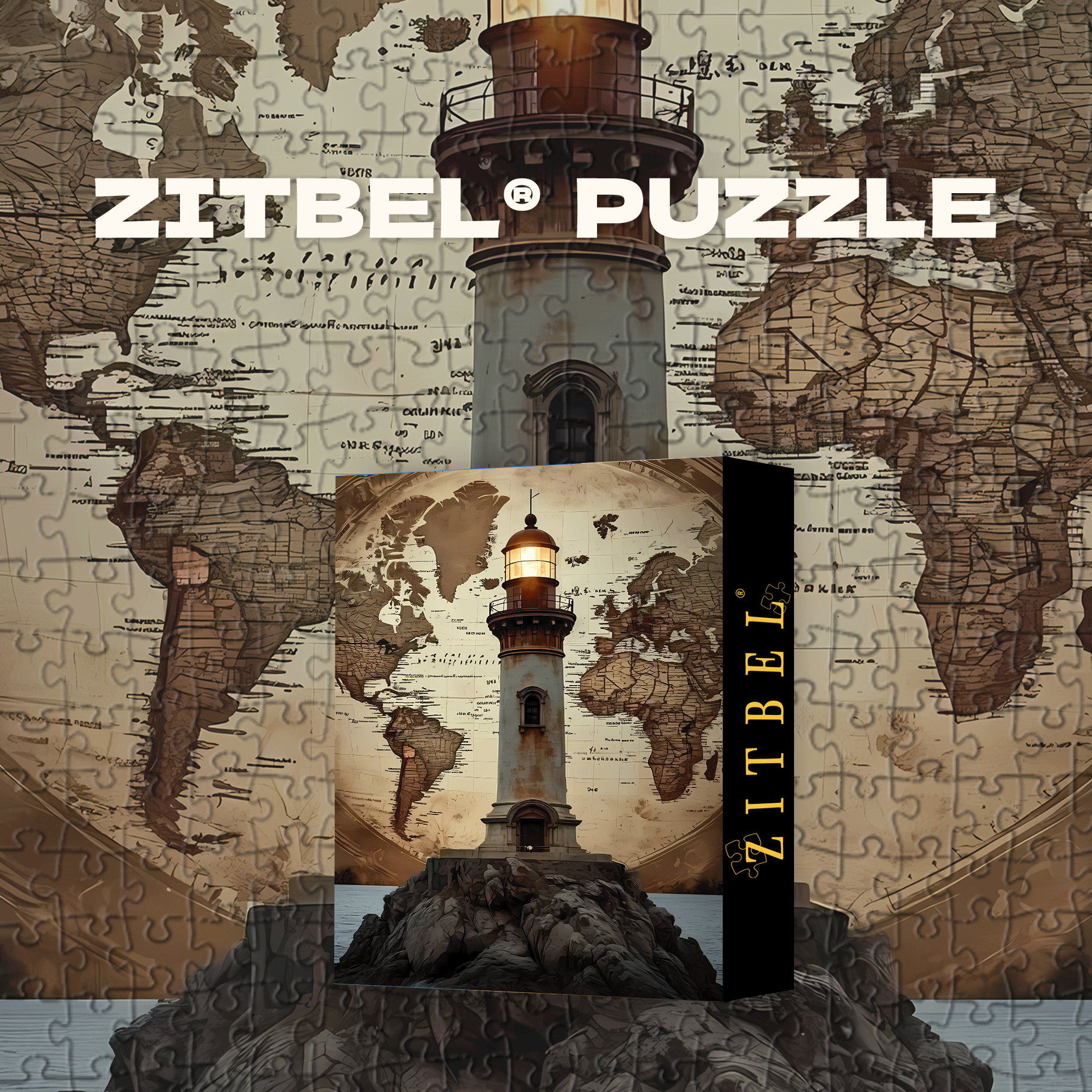Vintage Lighthouse World Map 500pcs/1000pcs Jigsaw Puzzle, Scratch-Resistant, Interactive Family Game & Brain-Boosting DIY Decor, Perfect for Halloween, Christmas & New Year Gifts, Family Puzzle Game