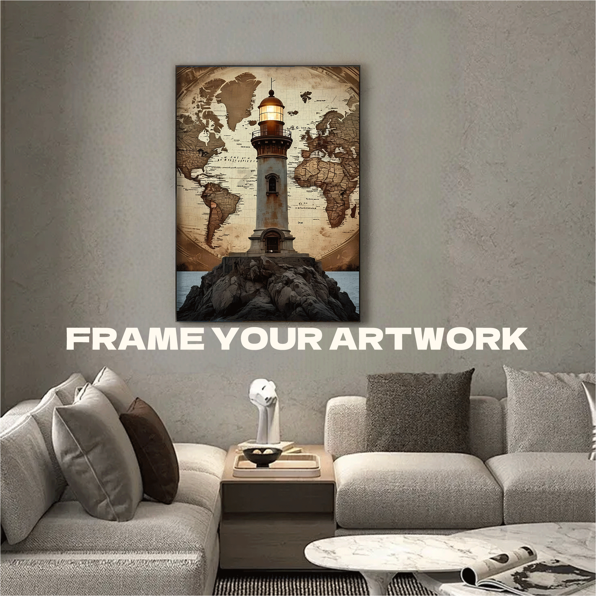 Vintage Lighthouse World Map 500pcs/1000pcs Jigsaw Puzzle, Scratch-Resistant, Interactive Family Game & Brain-Boosting DIY Decor, Perfect for Halloween, Christmas & New Year Gifts, Family Puzzle Game