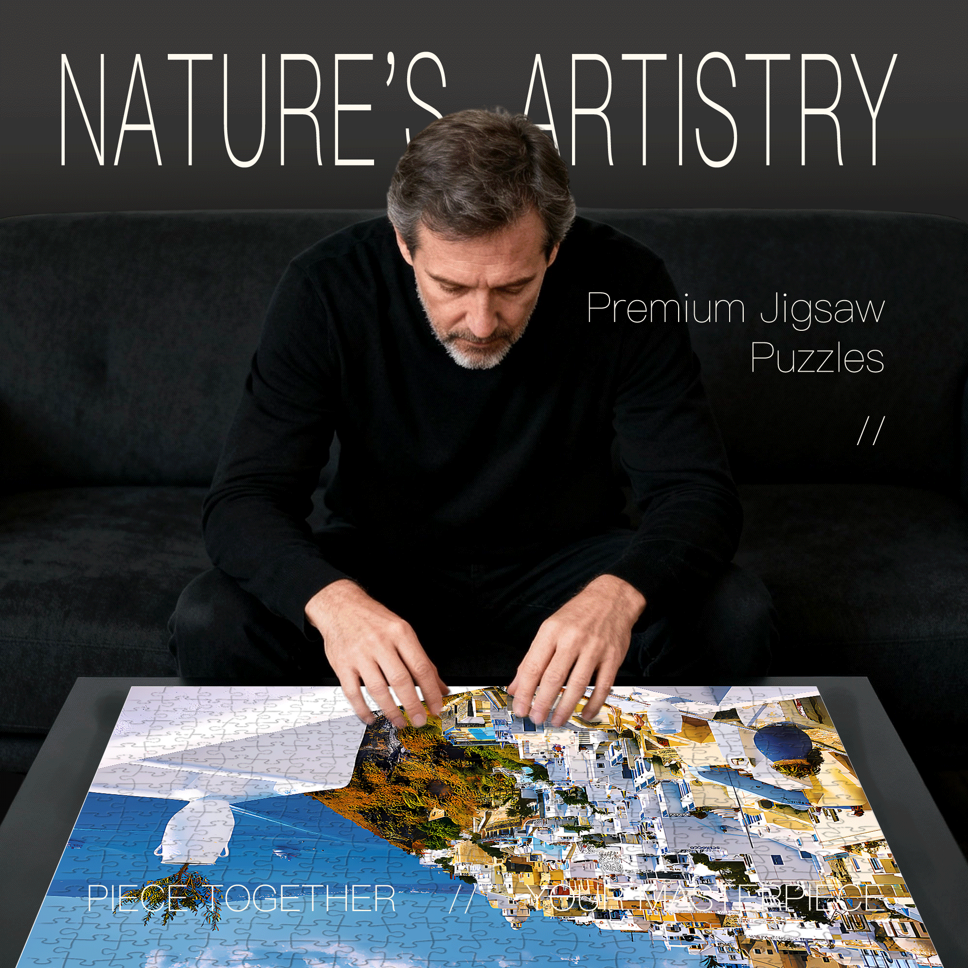 Santorini Greece 500pcs/1000pcs Jigsaw Puzzle, Scratch-Resistant, Interactive Family Game & Brain-Boosting DIY Decor, Perfect for Halloween, Christmas & New Year Gifts, Family Puzzle Game