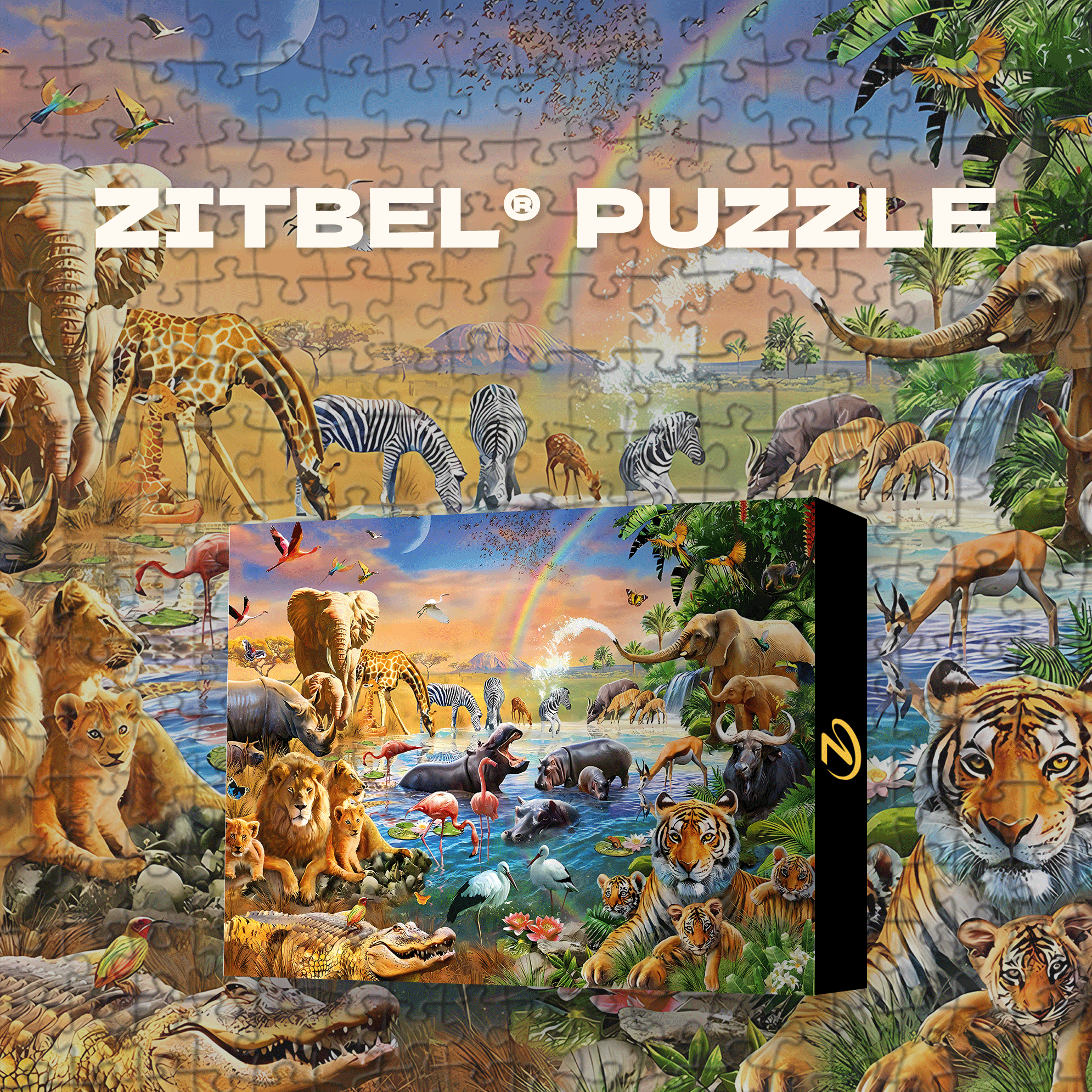 Savannah Jungle Waterhole 500pcs/1000pcs Jigsaw Puzzle, Scratch-Resistant, Interactive Family Game & Brain-Boosting DIY Decor, Perfect for Halloween, Christmas & New Year Gifts, Family Puzzle Game