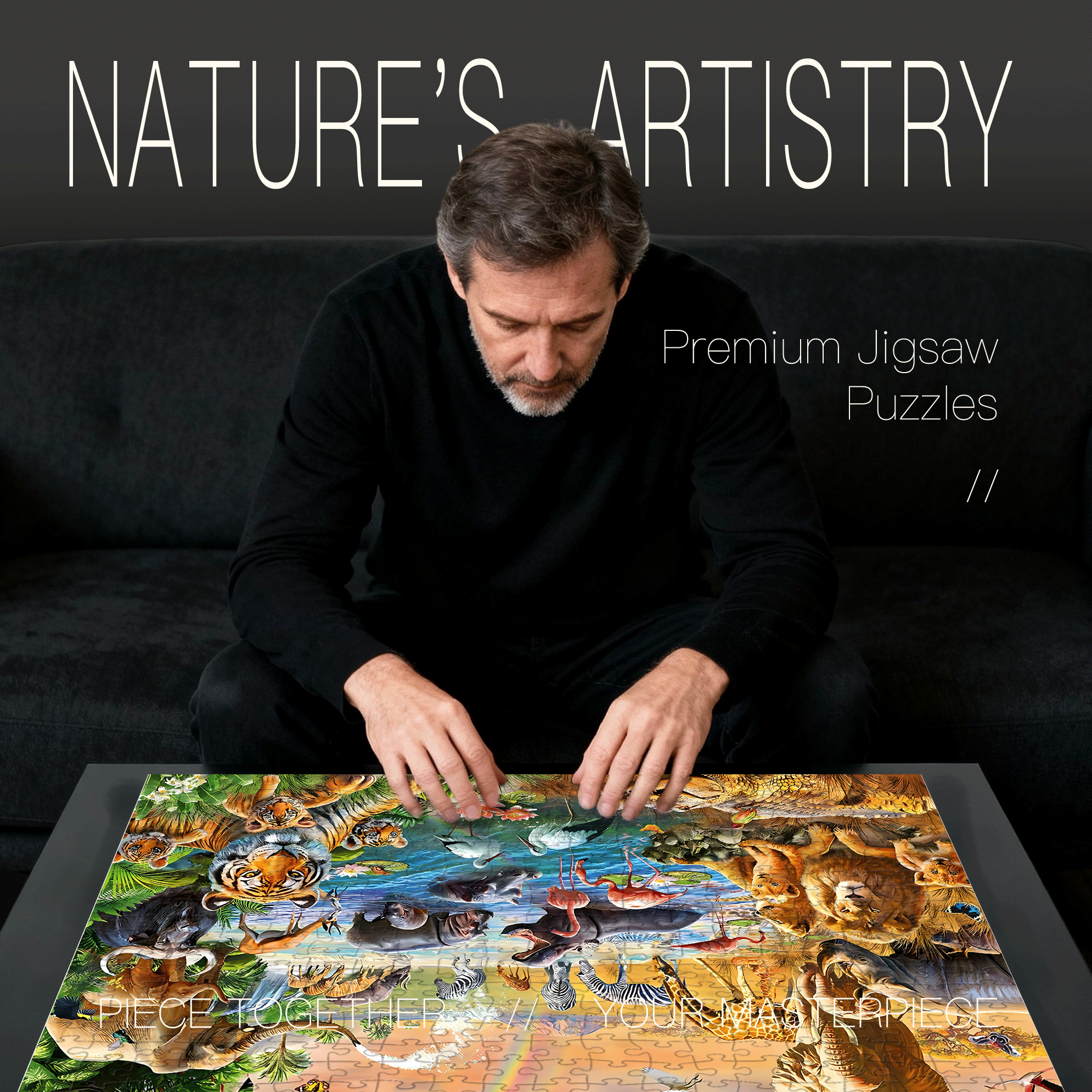 Savannah Jungle Waterhole 500pcs/1000pcs Jigsaw Puzzle, Scratch-Resistant, Interactive Family Game & Brain-Boosting DIY Decor, Perfect for Halloween, Christmas & New Year Gifts, Family Puzzle Game