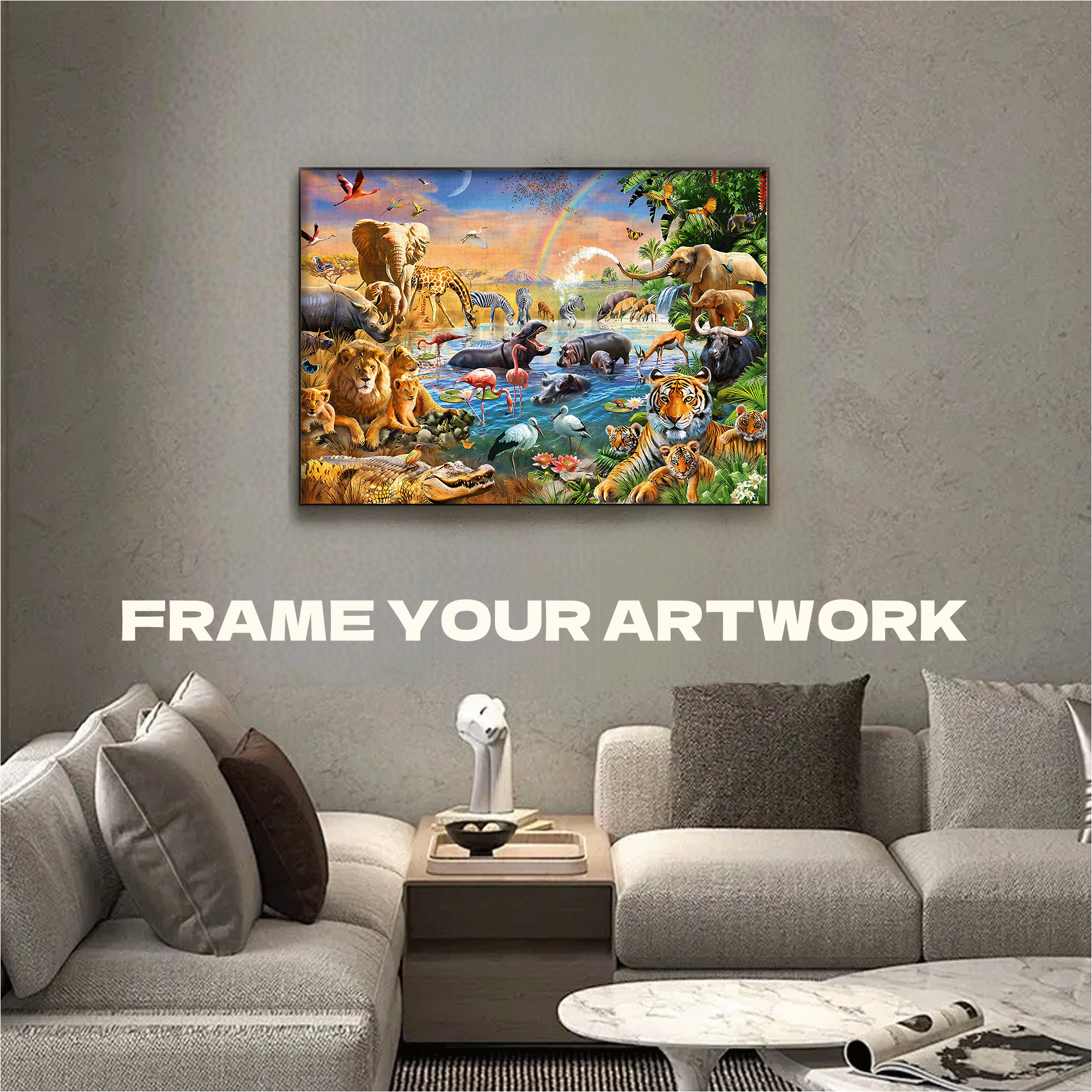 Savannah Jungle Waterhole 500pcs/1000pcs Jigsaw Puzzle, Scratch-Resistant, Interactive Family Game & Brain-Boosting DIY Decor, Perfect for Halloween, Christmas & New Year Gifts, Family Puzzle Game
