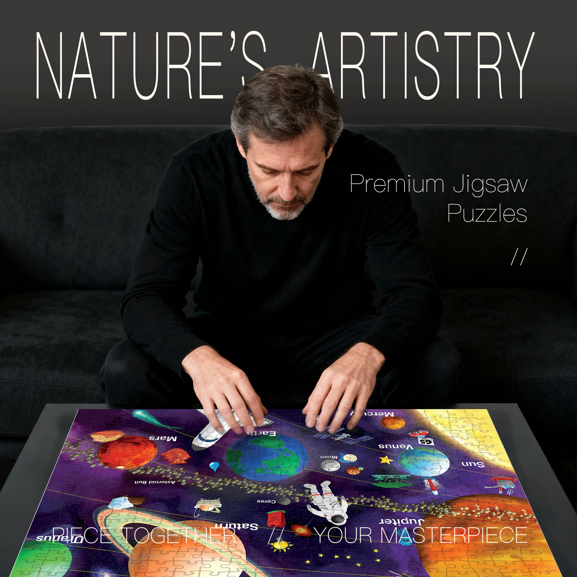 Solar System 2 500pcs/1000pcs Jigsaw Puzzle, Scratch-Resistant, Interactive Family Game & Brain-Boosting DIY Decor, Perfect for Halloween, Christmas & New Year Gifts, Family Puzzle Game