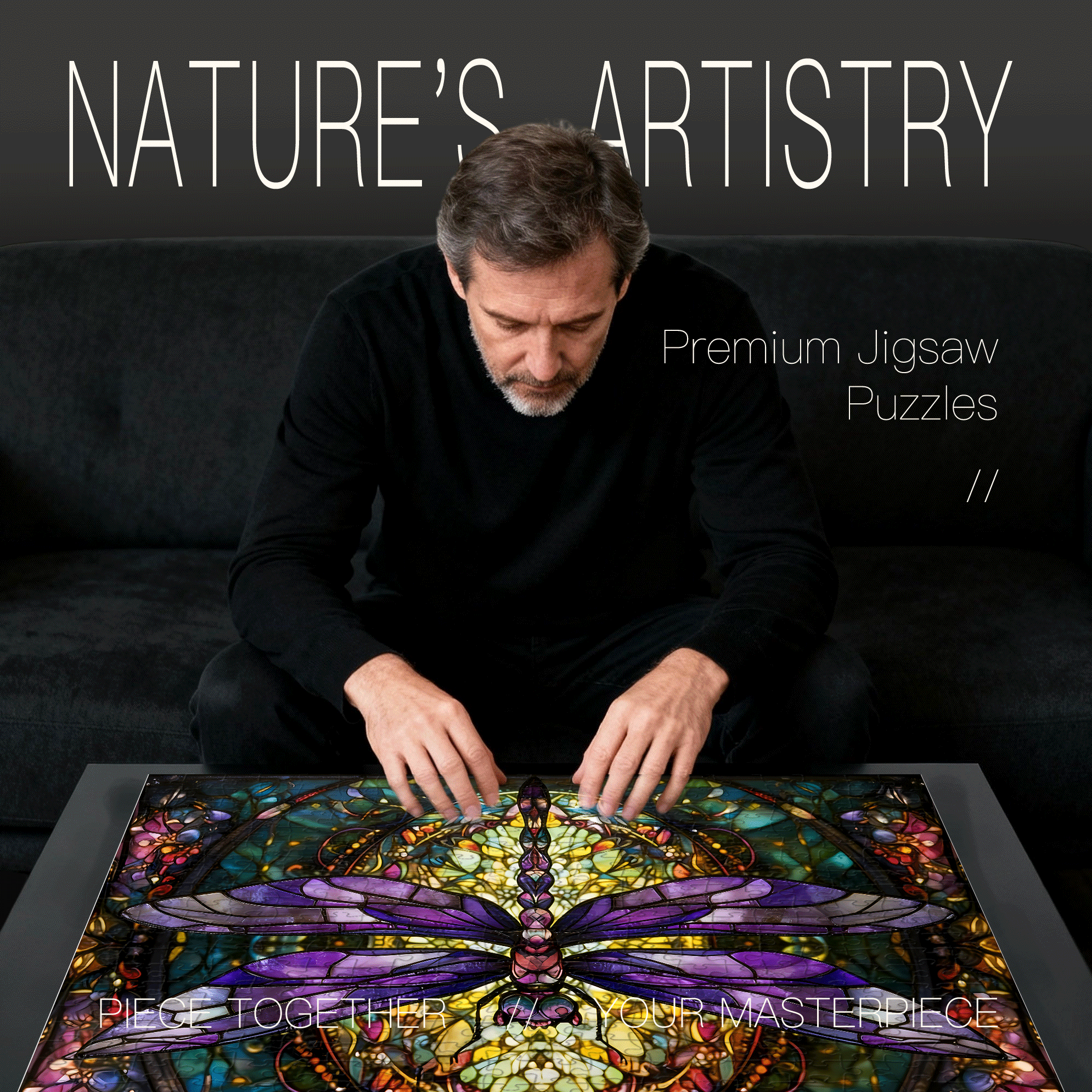 Stained Glass Dragonfly 500pcs/1000pcs Jigsaw Puzzle, Scratch-Resistant, Interactive Family Game & Brain-Boosting DIY Decor, Perfect for Halloween, Christmas & New Year Gifts, Family Puzzle Game