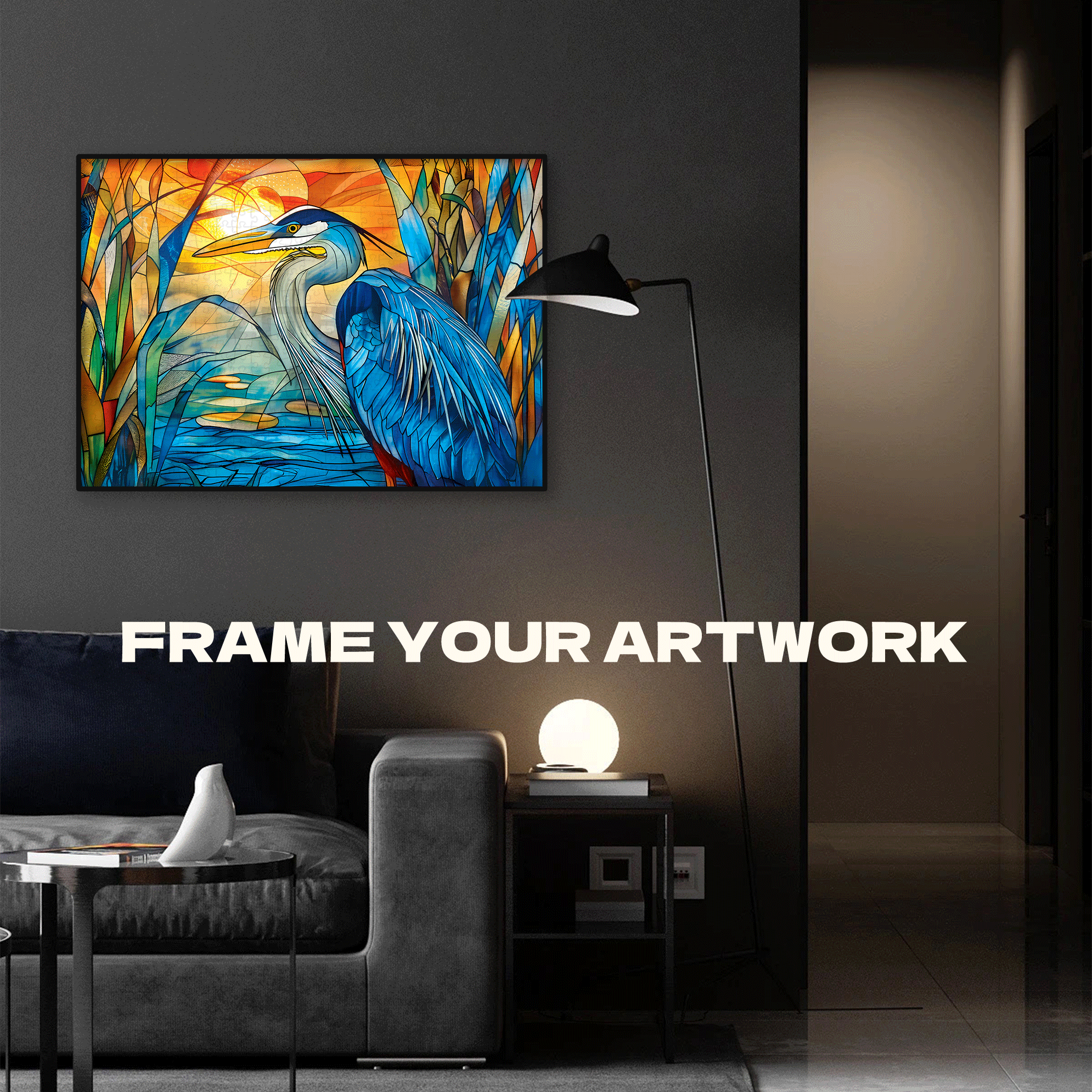 Stained Glass-Egret 500pcs/1000pcs Jigsaw Puzzle, Scratch-Resistant, Interactive Family Game & Brain-Boosting DIY Decor, Perfect for Halloween, Christmas & New Year Gifts, Family Puzzle Game