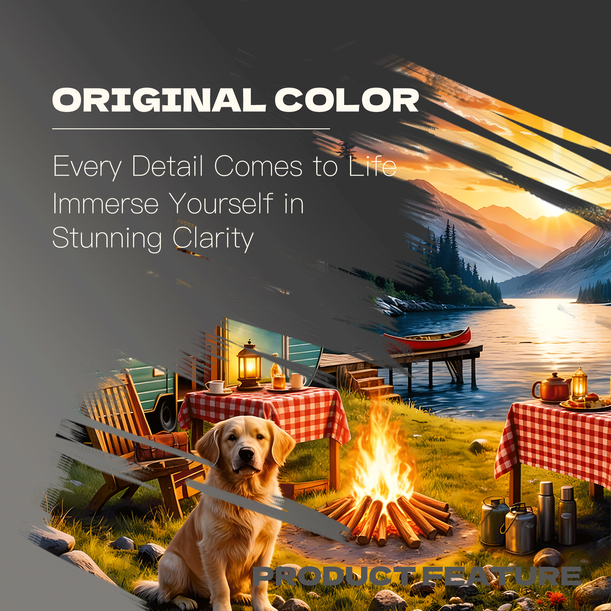 Sunset Camper With Golden Retriever 500pcs/1000pcs Jigsaw Puzzle, Scratch-Resistant, Interactive Family Game & Brain-Boosting DIY Decor, Perfect for Halloween, Christmas & New Year Gifts, Family Puzzle Game