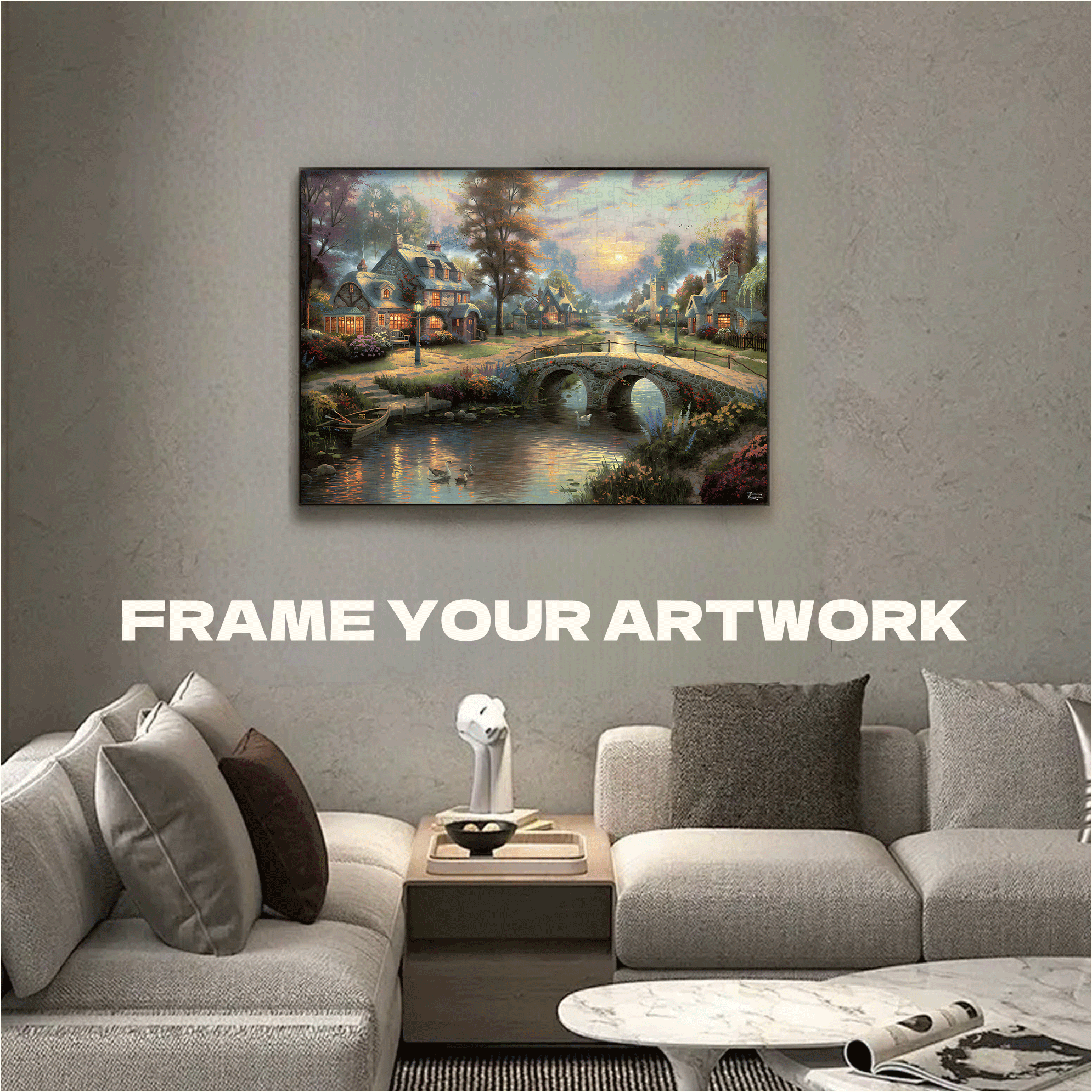 Sunset On Lamplight Lane 500pcs/1000pcs Jigsaw Puzzle, Scratch-Resistant, Interactive Family Game & Brain-Boosting DIY Decor, Perfect for Halloween, Christmas & New Year Gifts, Family Puzzle Game