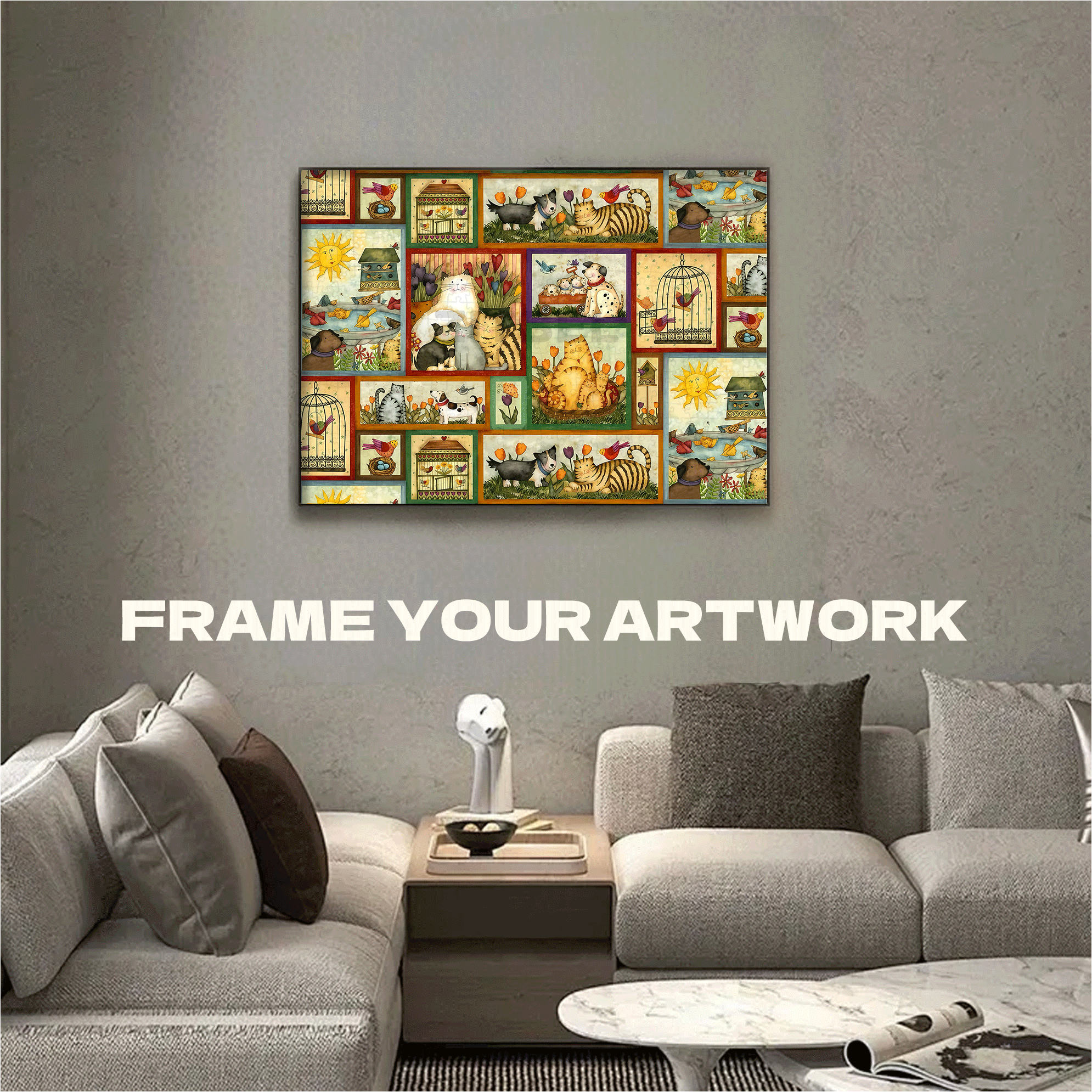 Warm Garden Pet Collage 500pcs/1000pcs Jigsaw Puzzle, Scratch-Resistant, Interactive Family Game & Brain-Boosting DIY Decor, Perfect for Halloween, Christmas & New Year Gifts, Family Puzzle Game