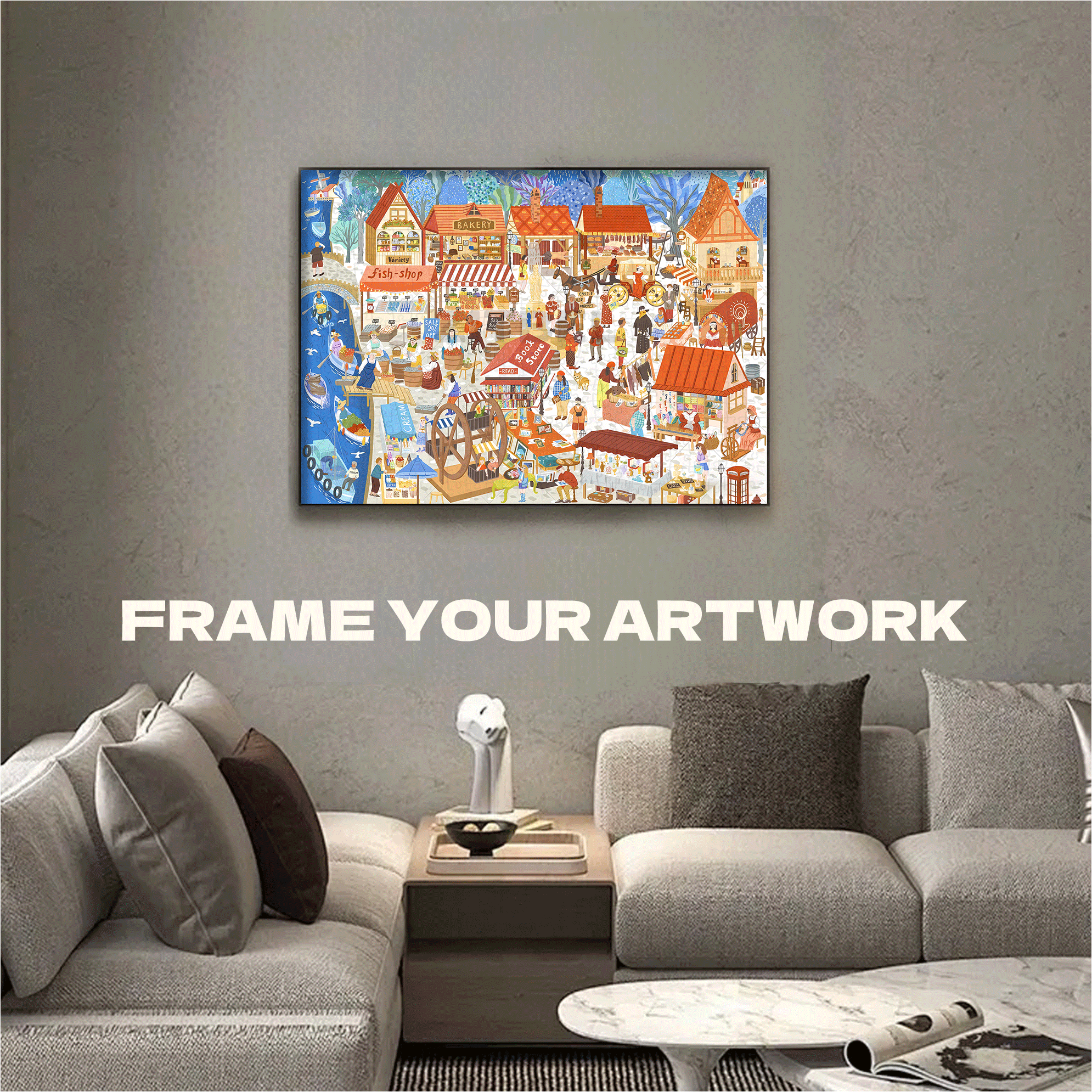Weekend Village Market 500pcs/1000pcs Jigsaw Puzzle, Scratch-Resistant, Interactive Family Game & Brain-Boosting DIY Decor, Perfect for Halloween, Christmas & New Year Gifts, Family Puzzle Game