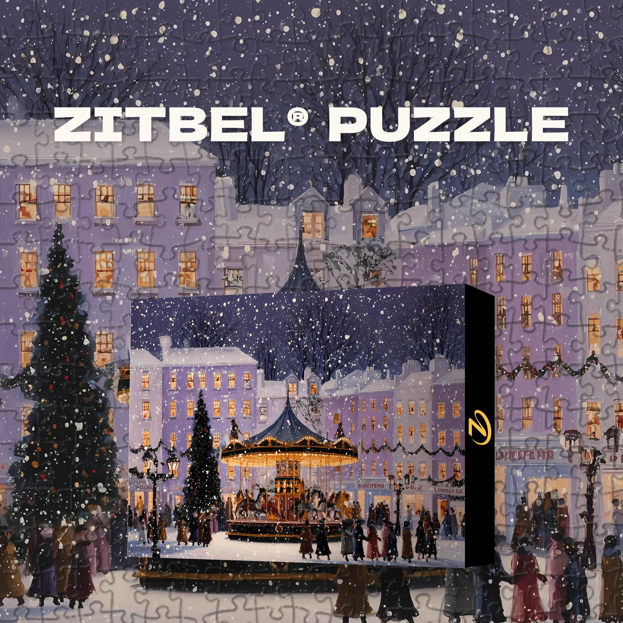 Carousel In A Snowy Night 500pcs/1000pcs Jigsaw Puzzle, Scratch-Resistant, Interactive Family Game & Brain-Boosting DIY Decor, Perfect for Halloween, Christmas & New Year Gifts, Family Puzzle Game