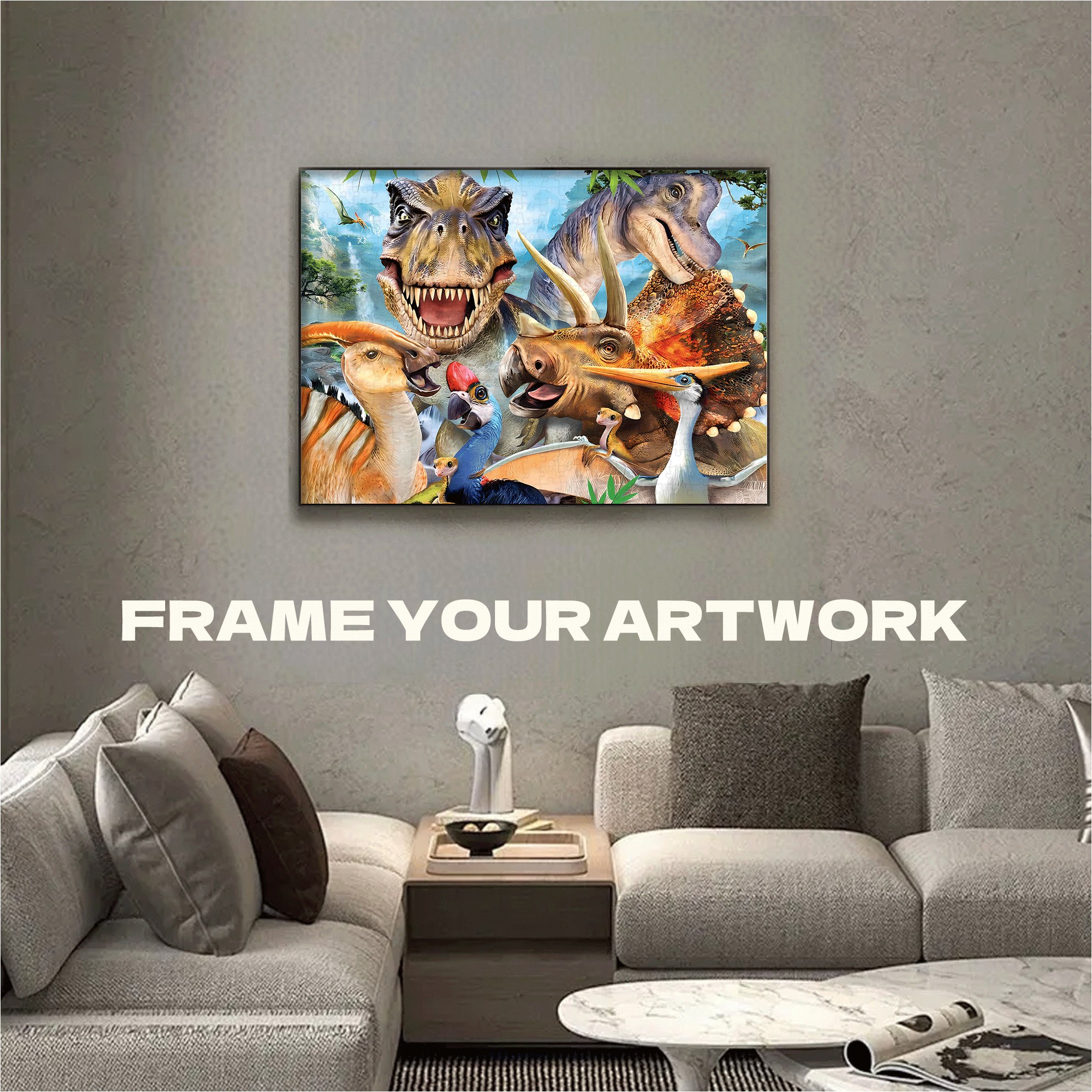 Dinosaurs Selfie 500pcs/1000pcs Jigsaw Puzzle, Scratch-Resistant, Interactive Family Game & Brain-Boosting DIY Decor, Perfect for Halloween, Christmas & New Year Gifts, Family Puzzle Game