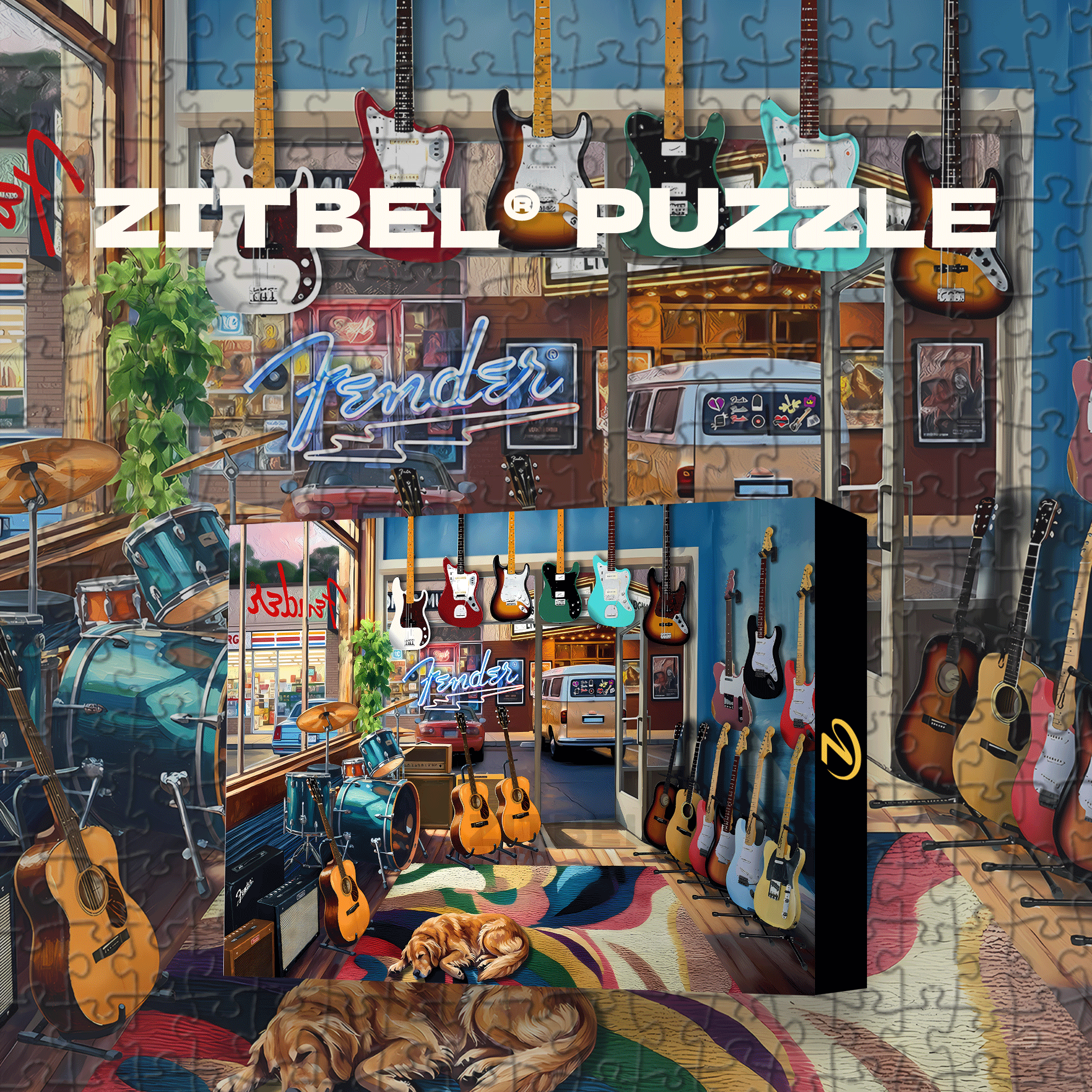 Fender Guitar Shop 500pcs/1000pcs Jigsaw Puzzle, Scratch-Resistant, Interactive Family Game & Brain-Boosting DIY Decor, Perfect for Halloween, Christmas & New Year Gifts, Family Puzzle Game
