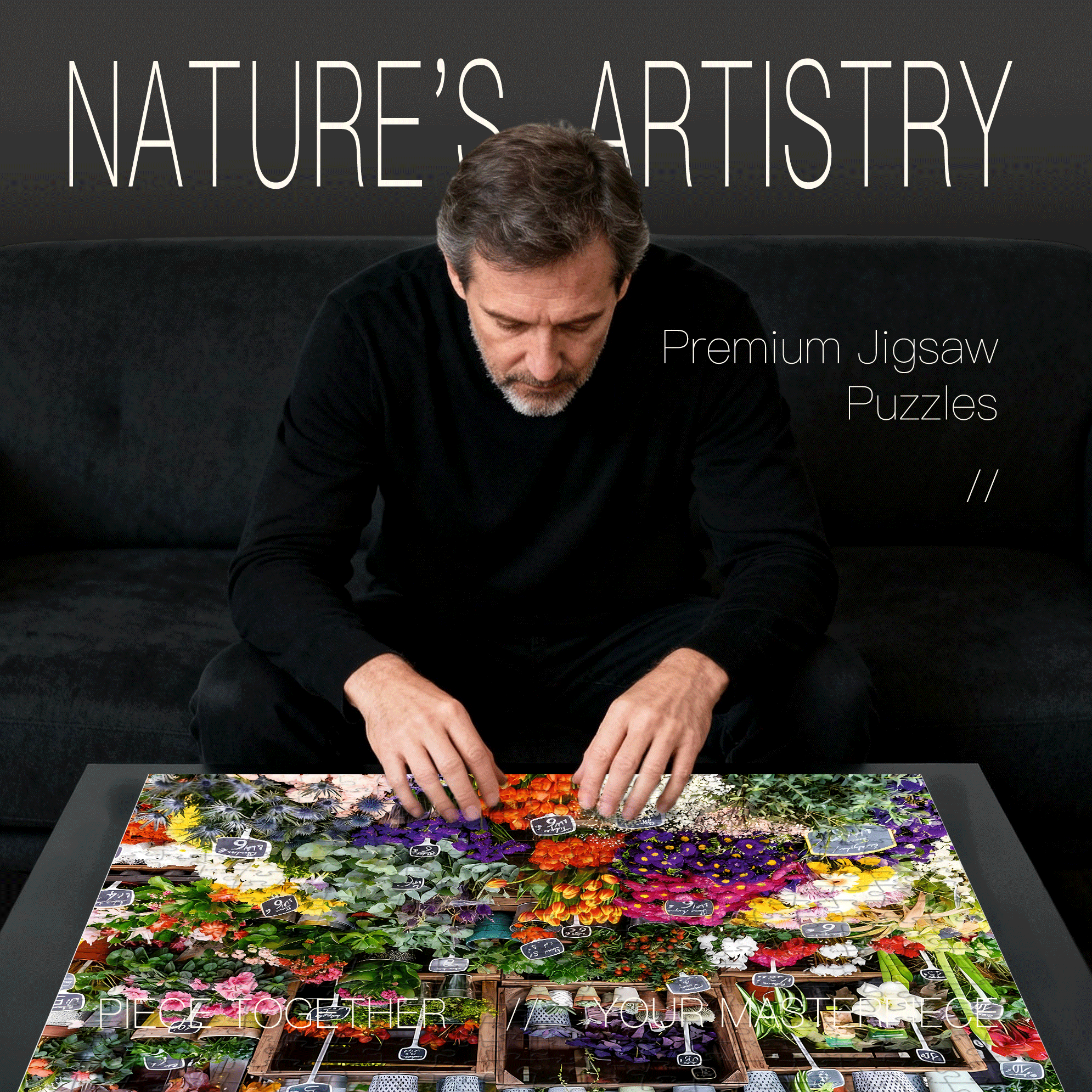 Colour Flower Market 500pcs/1000pcs Jigsaw Puzzle, Scratch-Resistant, Interactive Family Game & Brain-Boosting DIY Decor, Perfect for Halloween, Christmas & New Year Gifts, Family Puzzle Game