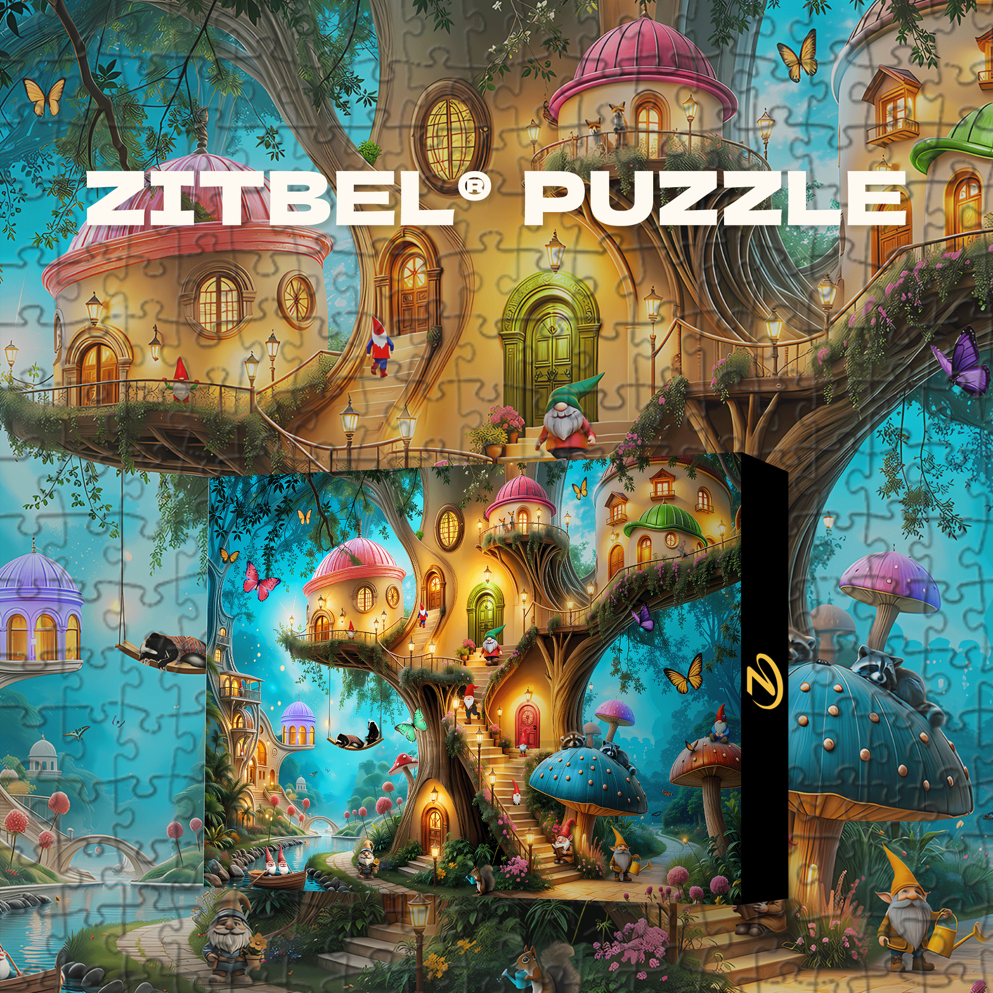 Gnome Treehouse Village 500pcs/1000pcs Jigsaw Puzzle, Scratch-Resistant, Interactive Family Game & Brain-Boosting DIY Decor, Perfect for Halloween, Christmas & New Year Gifts, Family Puzzle Game