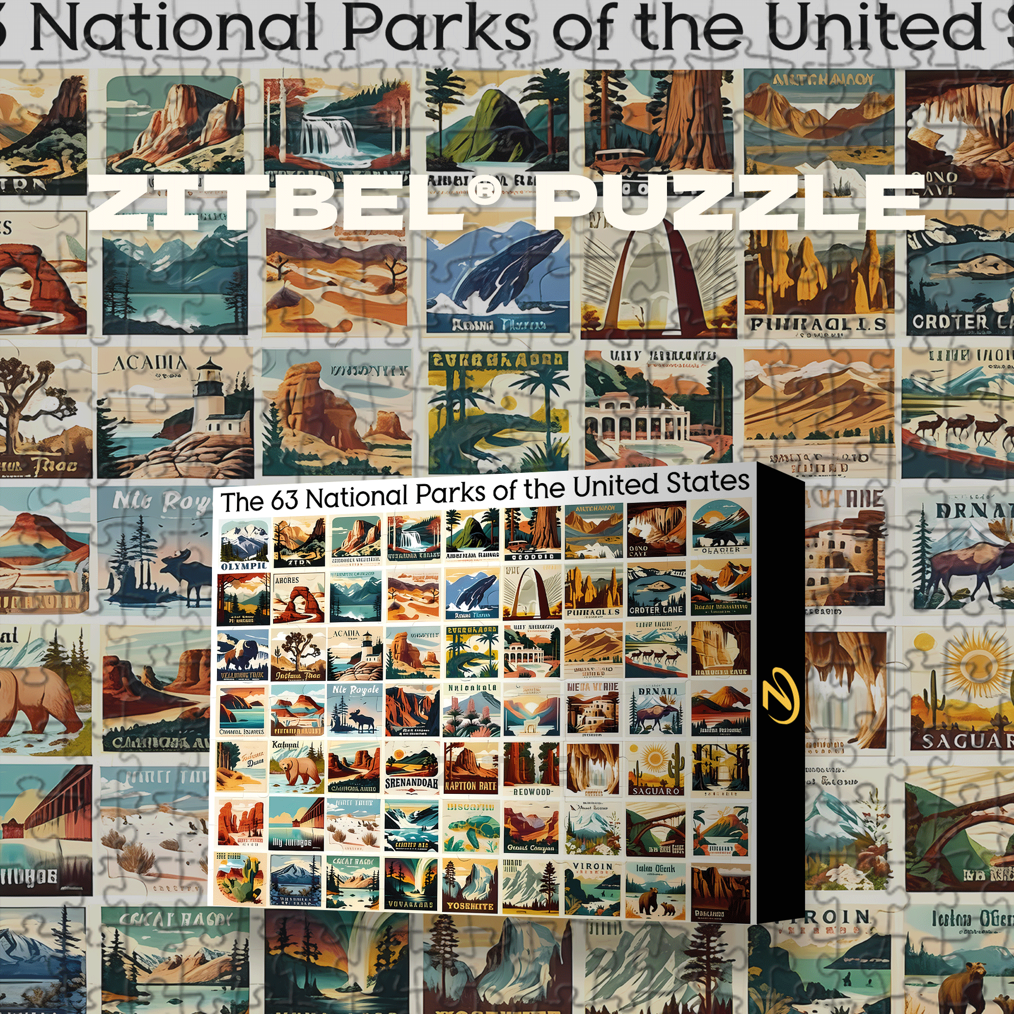 Illustrated Guide to the 63 U.S. National Parks 500pcs/1000pcs Jigsaw Puzzle, Scratch-Resistant, Interactive Family Game & Brain-Boosting DIY Decor, Perfect for Halloween, Christmas & New Year Gifts, Family Puzzle Game