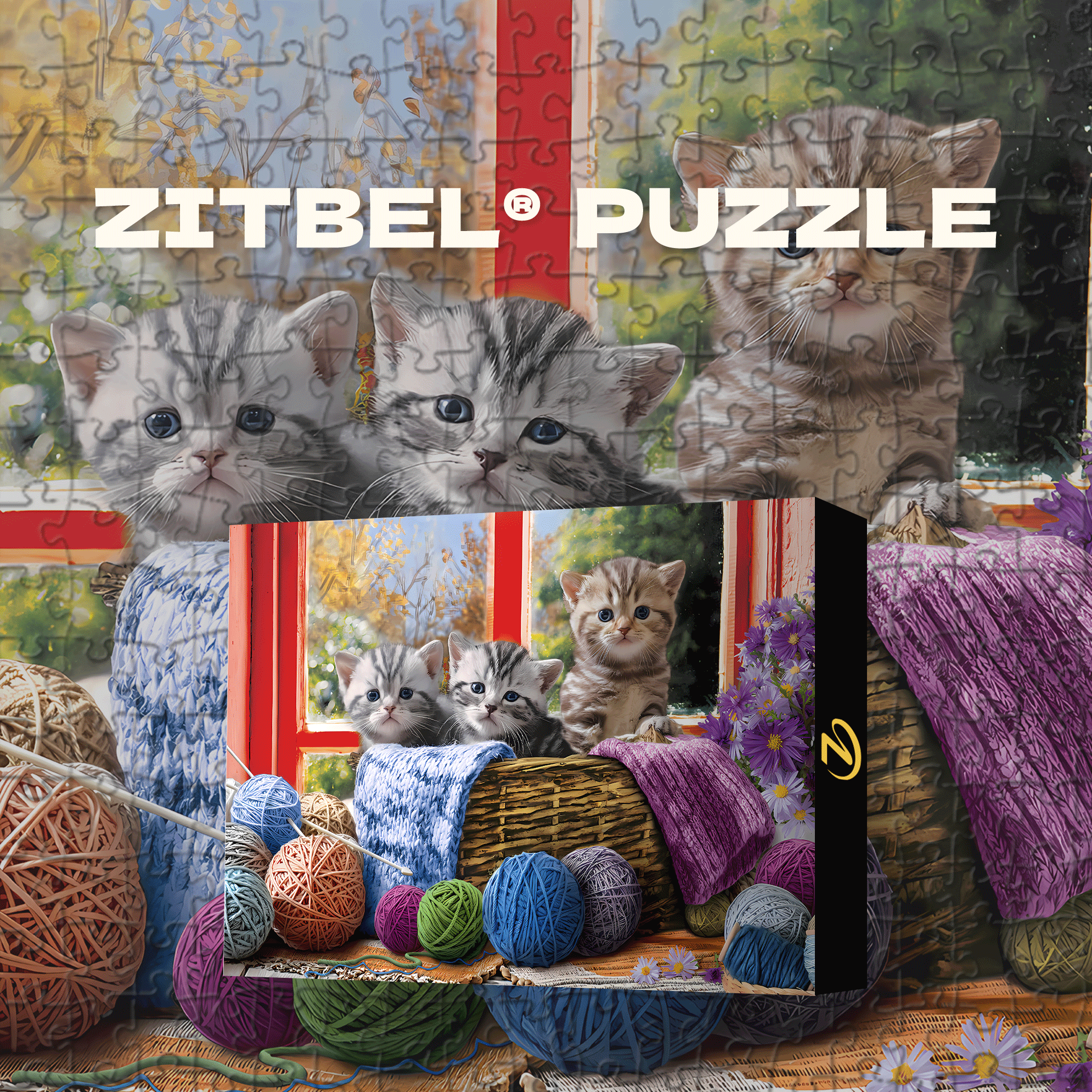 Knittin' Kittens 500pcs/1000pcs Jigsaw Puzzle, Scratch-Resistant, Interactive Family Game & Brain-Boosting DIY Decor, Perfect for Halloween, Christmas & New Year Gifts, Family Puzzle Game