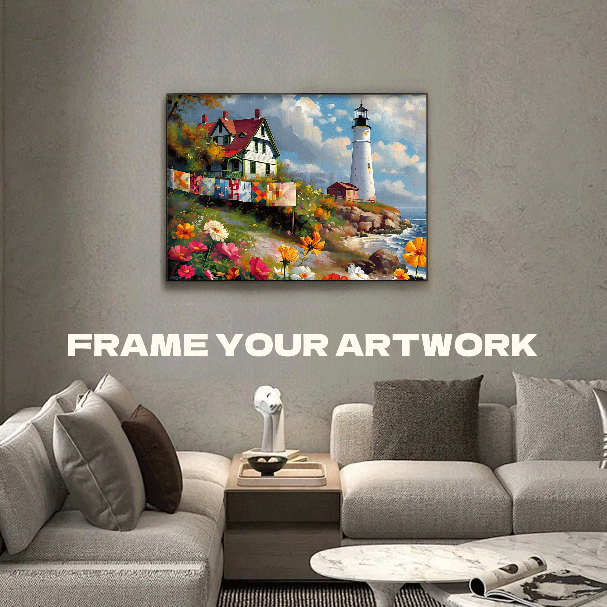 Lighthouse Quilts 500pcs/1000pcs Jigsaw Puzzle, Scratch-Resistant, Interactive Family Game & Brain-Boosting DIY Decor, Perfect for Halloween, Christmas & New Year Gifts, Family Puzzle Game