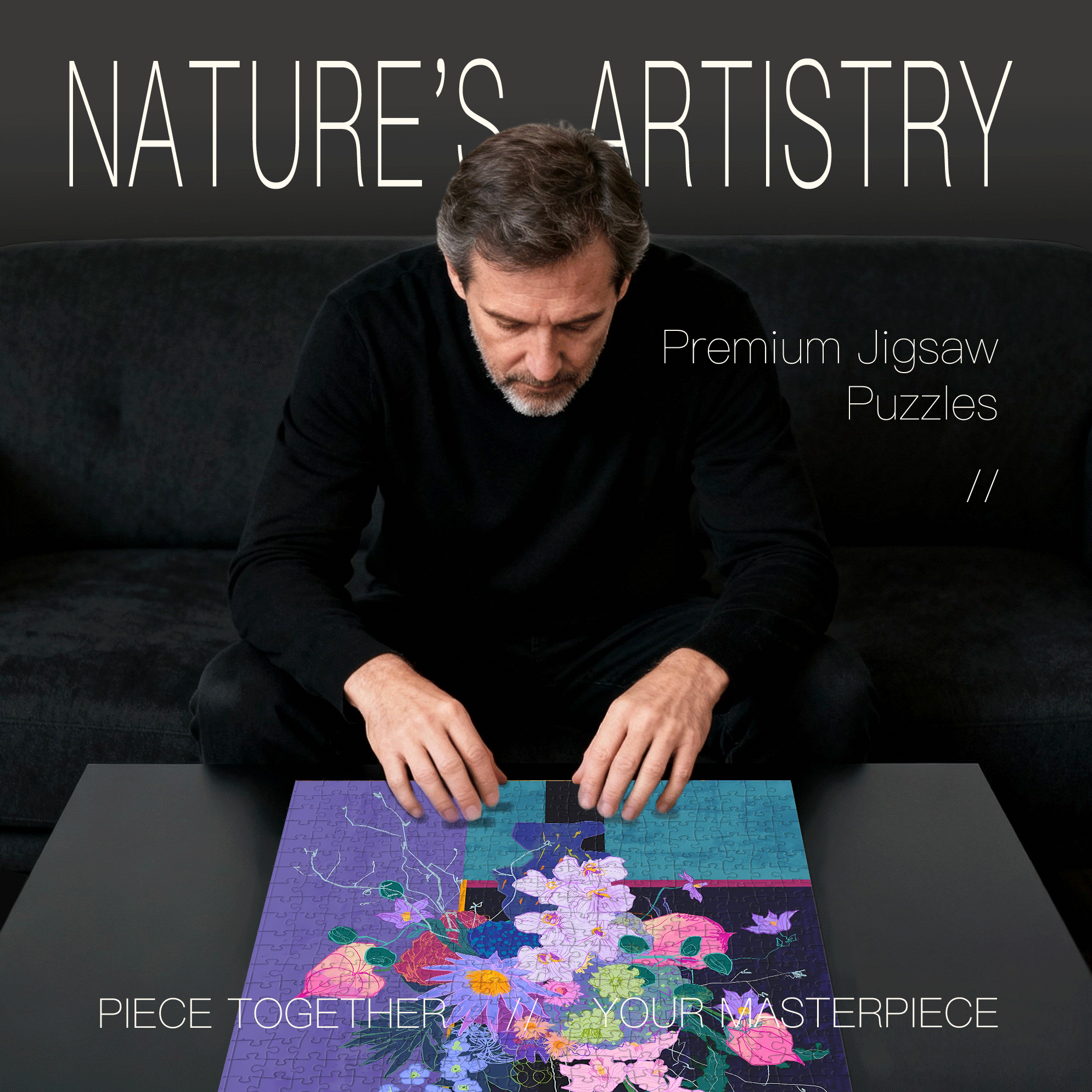 Floral Feast In The Purple Night 500pcs/1000pcs Jigsaw Puzzle, Scratch-Resistant, Interactive Family Game & Brain-Boosting DIY Decor, Perfect for Halloween, Christmas & New Year Gifts, Family Puzzle Game