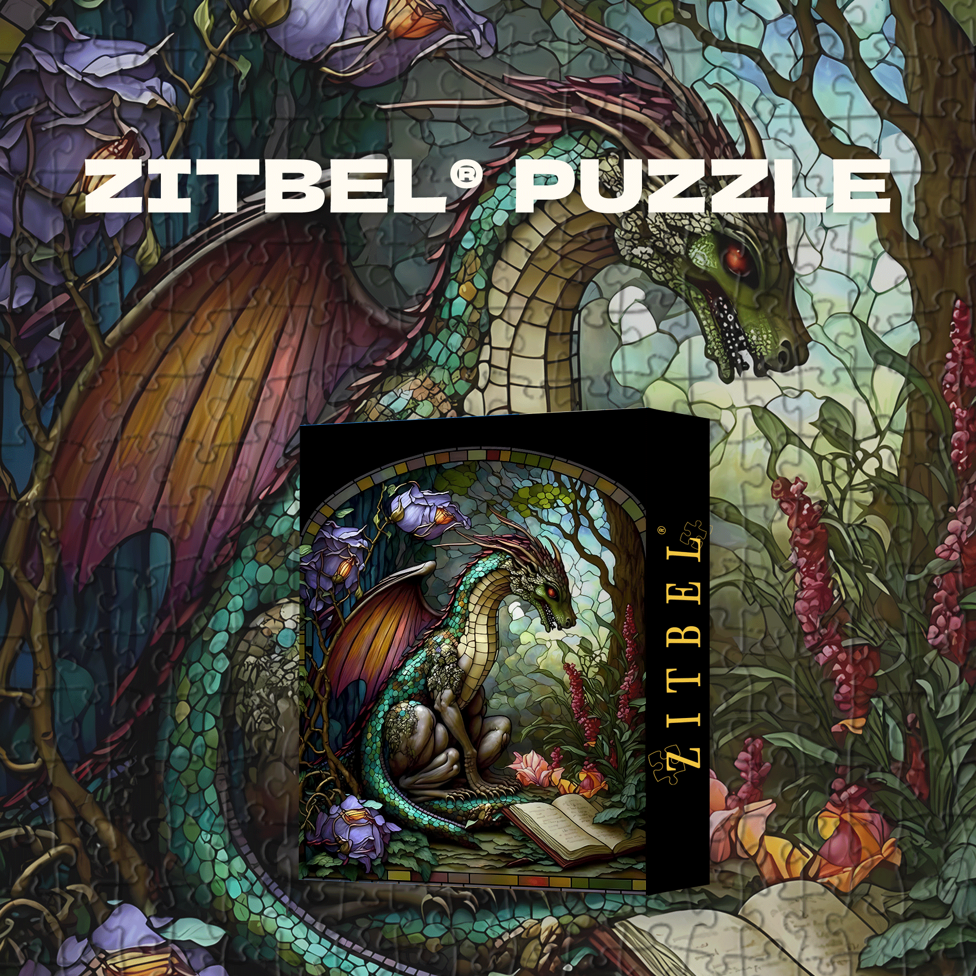Forest Dragon With Stained Glass 500pcs/1000pcs Jigsaw Puzzle, Scratch-Resistant, Interactive Family Game & Brain-Boosting DIY Decor, Perfect for Halloween, Christmas & New Year Gifts, Family Puzzle Game
