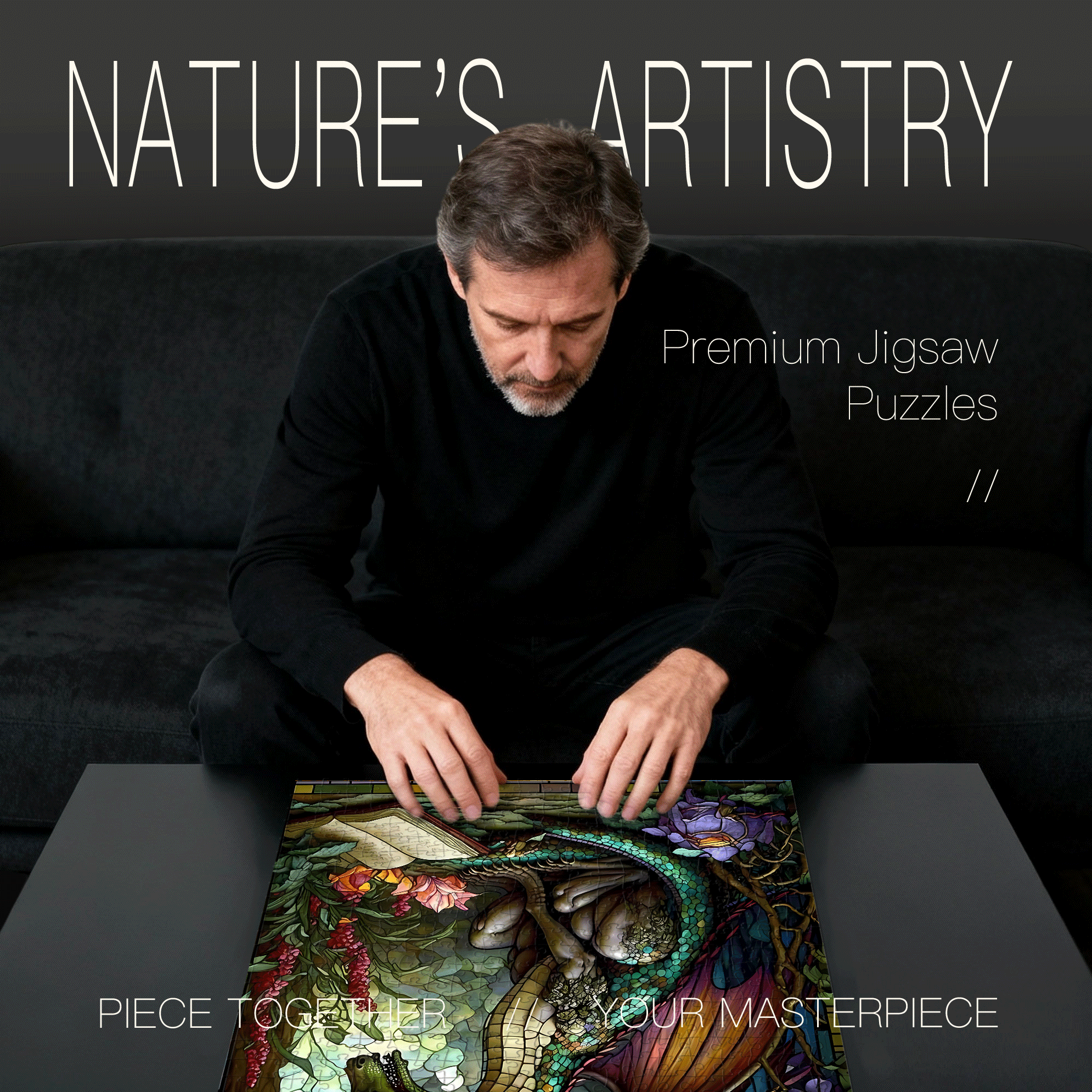 Forest Dragon With Stained Glass 500pcs/1000pcs Jigsaw Puzzle, Scratch-Resistant, Interactive Family Game & Brain-Boosting DIY Decor, Perfect for Halloween, Christmas & New Year Gifts, Family Puzzle Game