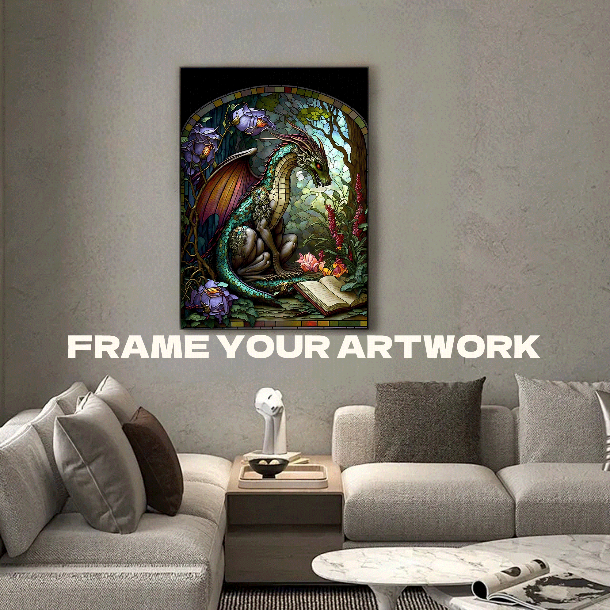 Forest Dragon With Stained Glass 500pcs/1000pcs Jigsaw Puzzle, Scratch-Resistant, Interactive Family Game & Brain-Boosting DIY Decor, Perfect for Halloween, Christmas & New Year Gifts, Family Puzzle Game