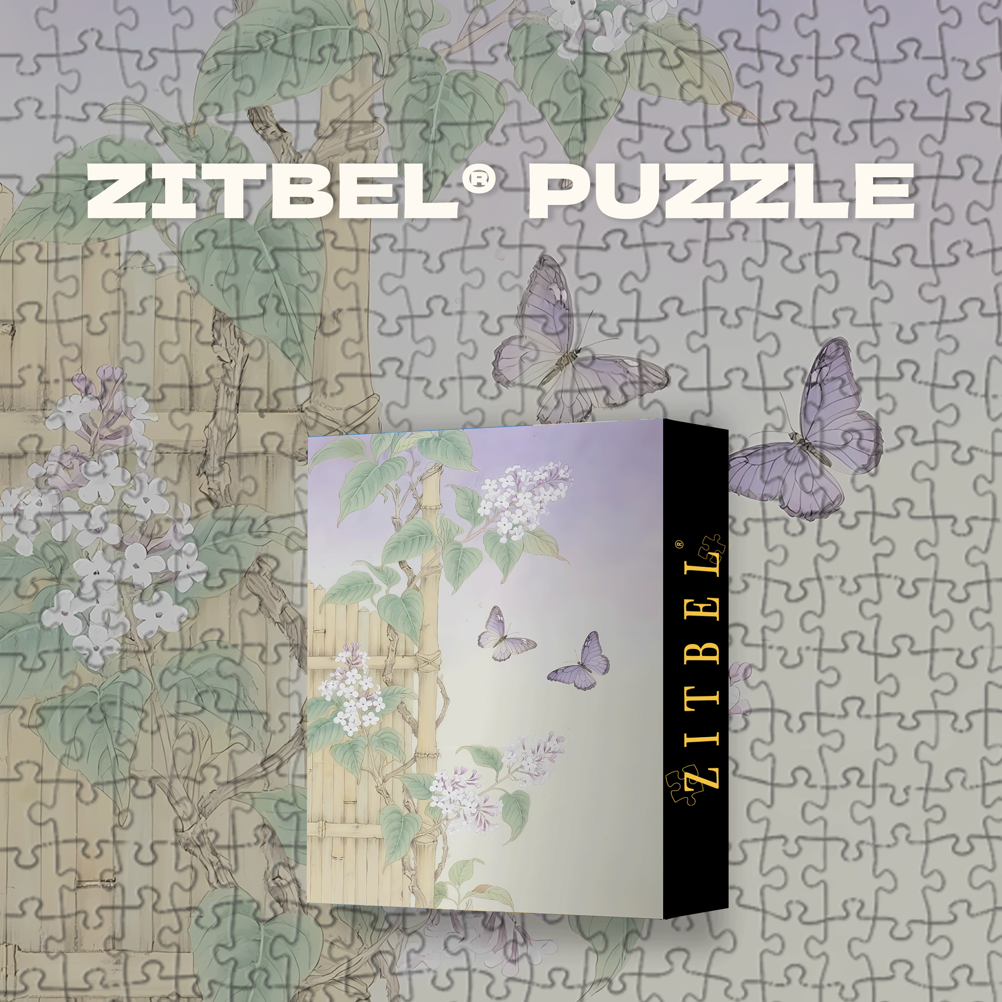Lilac And Butterflies By Bamboo Fence 500pcs/1000pcs Jigsaw Puzzle, Scratch-Resistant, Interactive Family Game & Brain-Boosting DIY Decor, Perfect for Halloween, Christmas & New Year Gifts, Family Puzzle Game