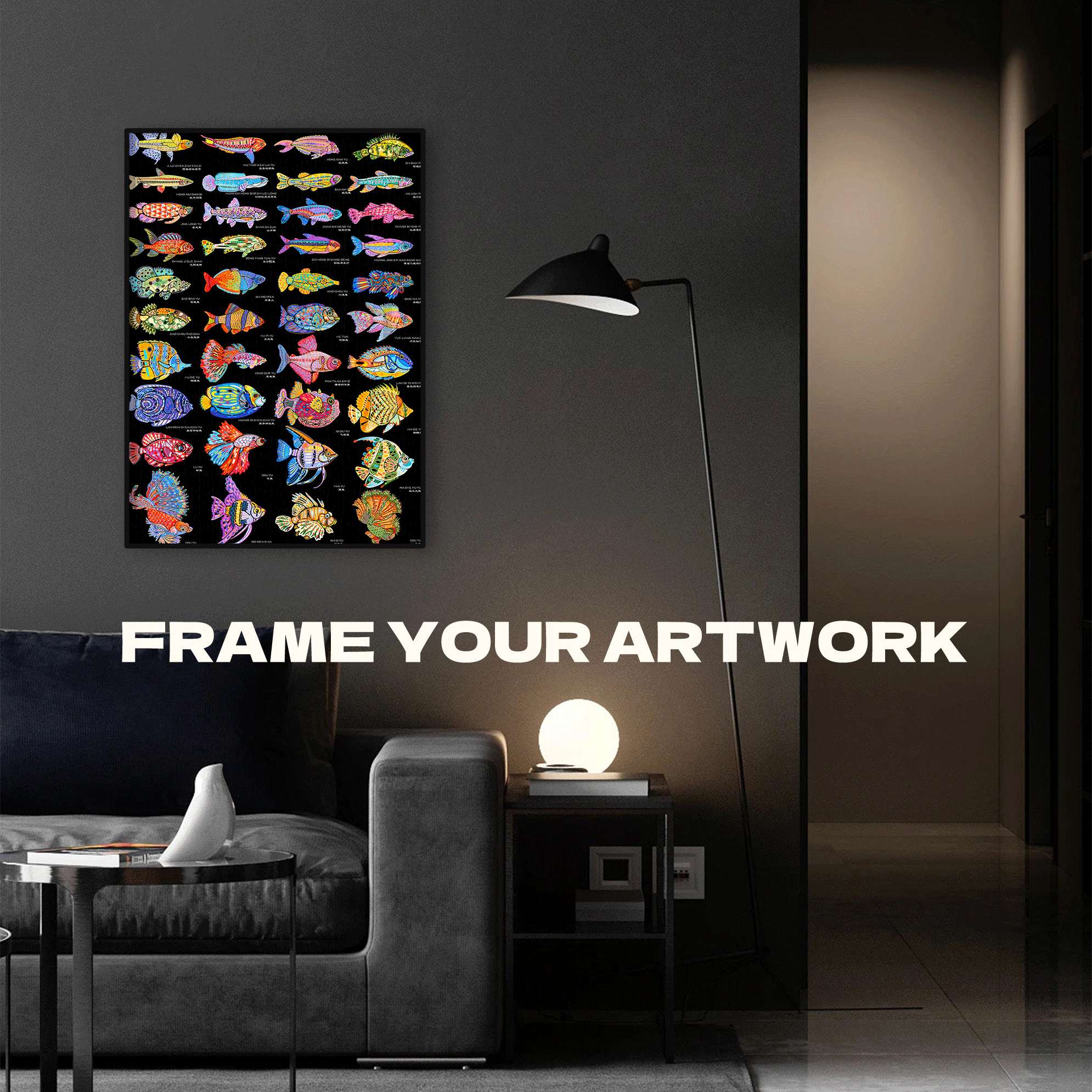Neon Ball In The Deep Sea 500pcs/1000pcs Jigsaw Puzzle, Scratch-Resistant, Interactive Family Game & Brain-Boosting DIY Decor, Perfect for Halloween, Christmas & New Year Gifts, Family Puzzle Game