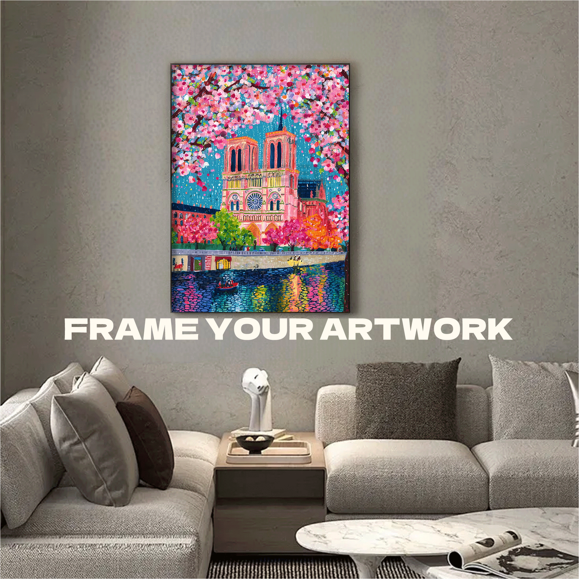 Notre-Dame de Paris in Spring Cherry Blossoms 500pcs/1000pcs Jigsaw Puzzle, Scratch-Resistant, Interactive Family Game & Brain-Boosting DIY Decor, Perfect for Halloween, Christmas & New Year Gifts, Family Puzzle Game