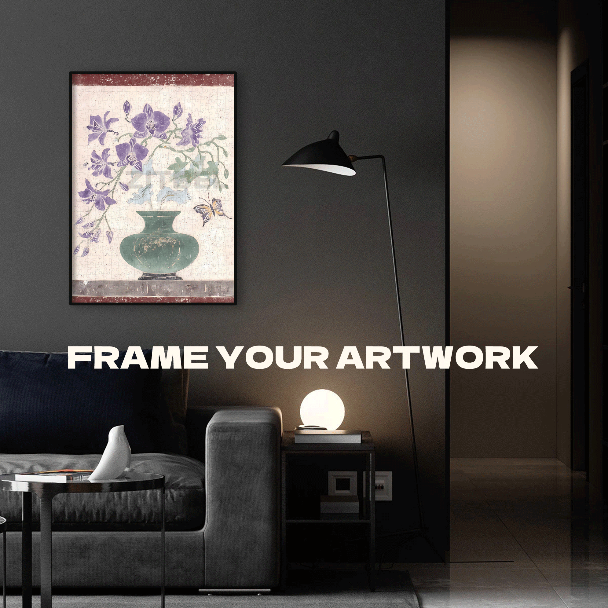 Orchids & Butterfly In The Vase 500pcs/1000pcs Jigsaw Puzzle, Scratch-Resistant, Interactive Family Game & Brain-Boosting DIY Decor, Perfect for Halloween, Christmas & New Year Gifts, Family Puzzle Game