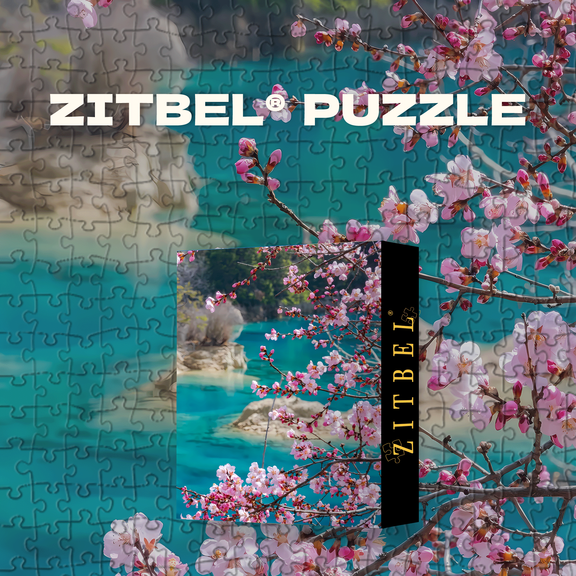 Spring Blossoms Reflecting In Turquoise Water 500pcs/1000pcs Jigsaw Puzzle, Scratch-Resistant, Interactive Family Game & Brain-Boosting DIY Decor, Perfect for Halloween, Christmas & New Year Gifts, Family Puzzle Game