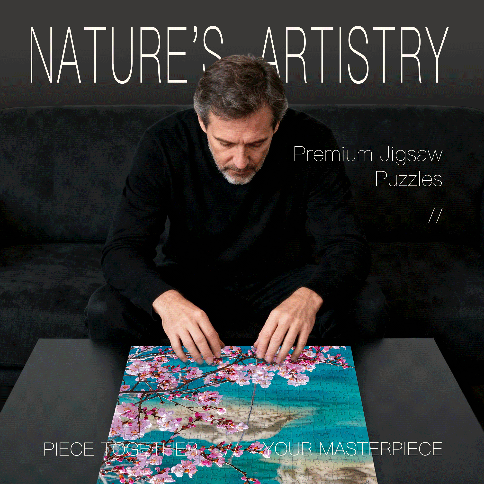 Spring Blossoms Reflecting In Turquoise Water 500pcs/1000pcs Jigsaw Puzzle, Scratch-Resistant, Interactive Family Game & Brain-Boosting DIY Decor, Perfect for Halloween, Christmas & New Year Gifts, Family Puzzle Game