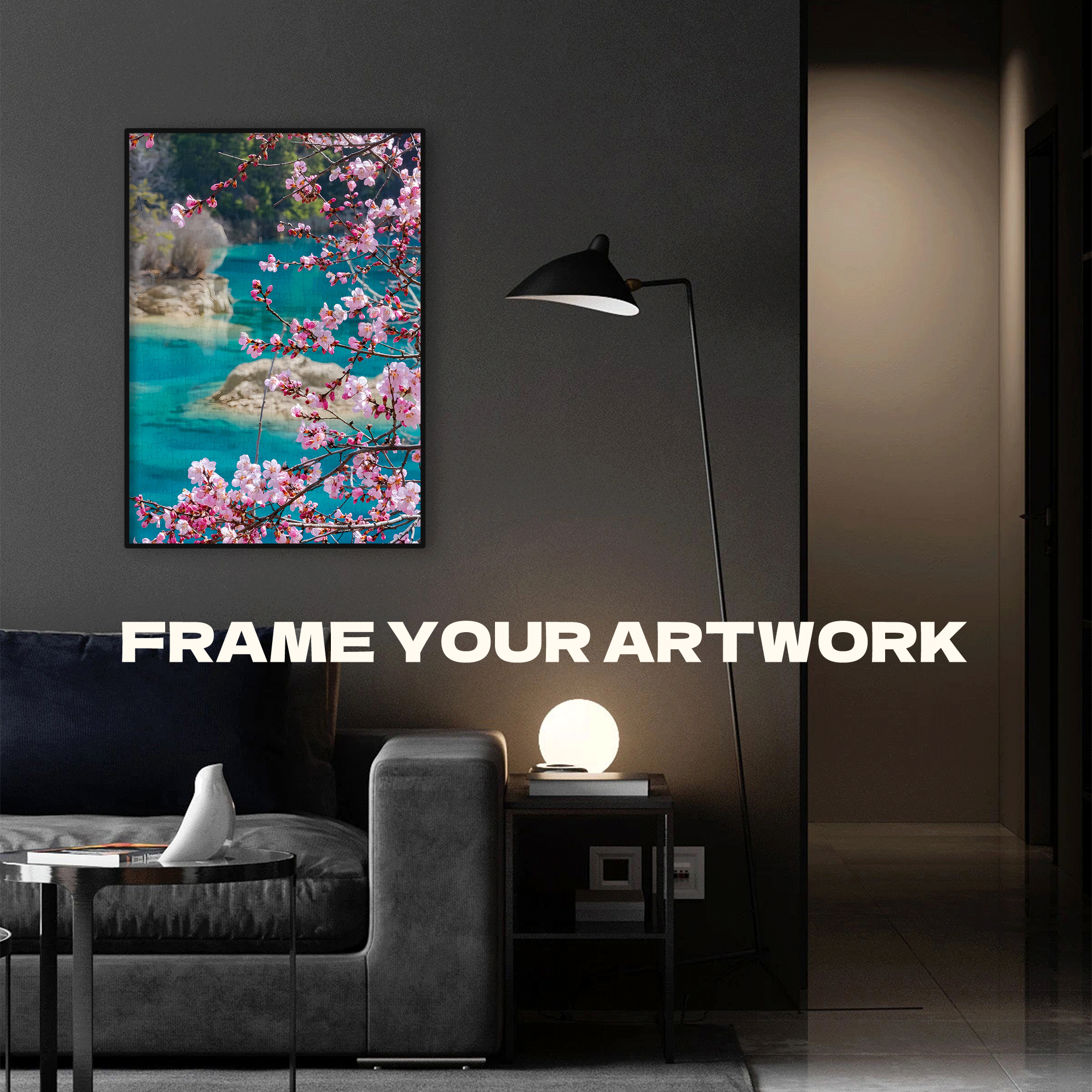 Spring Blossoms Reflecting In Turquoise Water 500pcs/1000pcs Jigsaw Puzzle, Scratch-Resistant, Interactive Family Game & Brain-Boosting DIY Decor, Perfect for Halloween, Christmas & New Year Gifts, Family Puzzle Game