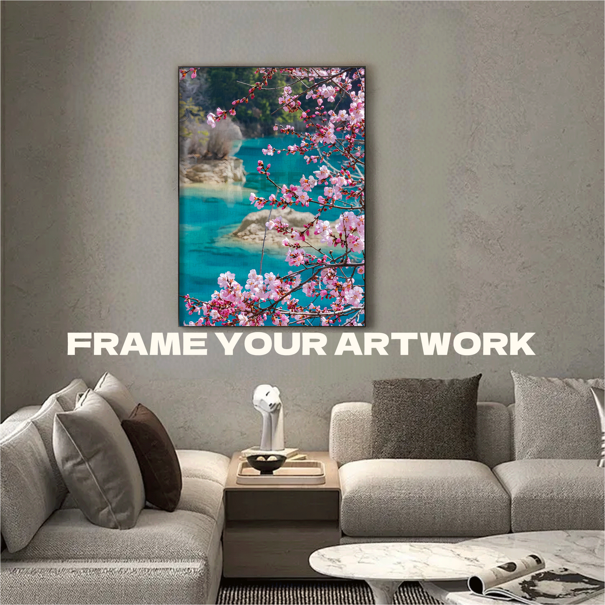 Spring Blossoms Reflecting In Turquoise Water 500pcs/1000pcs Jigsaw Puzzle, Scratch-Resistant, Interactive Family Game & Brain-Boosting DIY Decor, Perfect for Halloween, Christmas & New Year Gifts, Family Puzzle Game