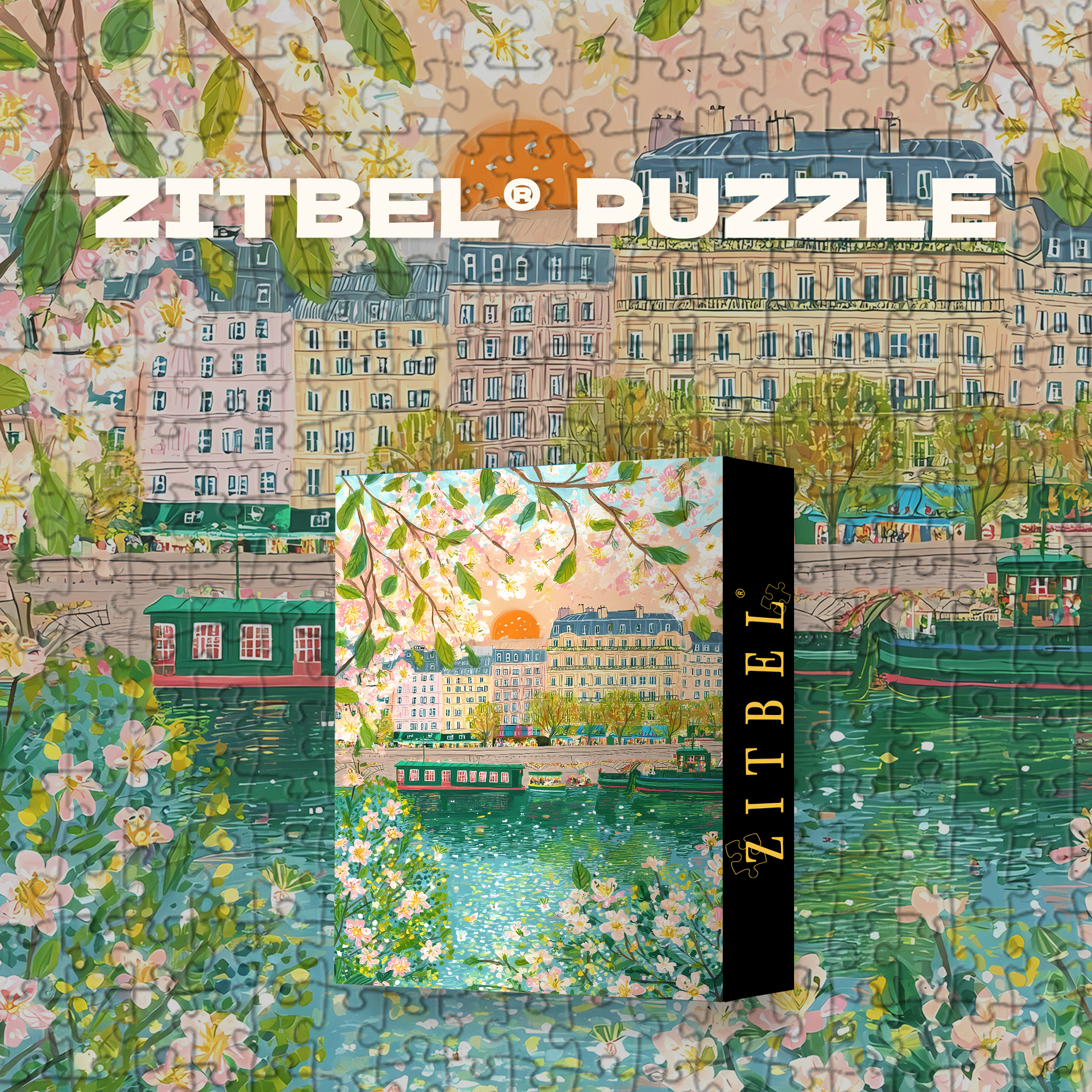 Spring Cherry Blossoms By The Seine 500pcs/1000pcs Jigsaw Puzzle, Scratch-Resistant, Interactive Family Game & Brain-Boosting DIY Decor, Perfect for Halloween, Christmas & New Year Gifts, Family Puzzle Game