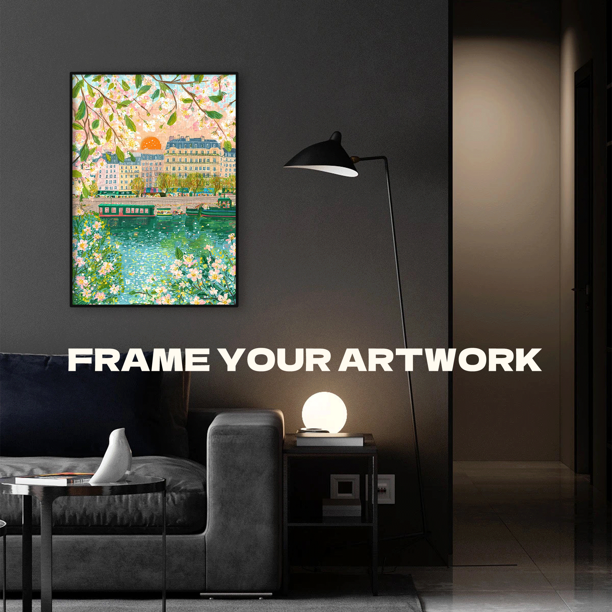 Spring Cherry Blossoms By The Seine 500pcs/1000pcs Jigsaw Puzzle, Scratch-Resistant, Interactive Family Game & Brain-Boosting DIY Decor, Perfect for Halloween, Christmas & New Year Gifts, Family Puzzle Game