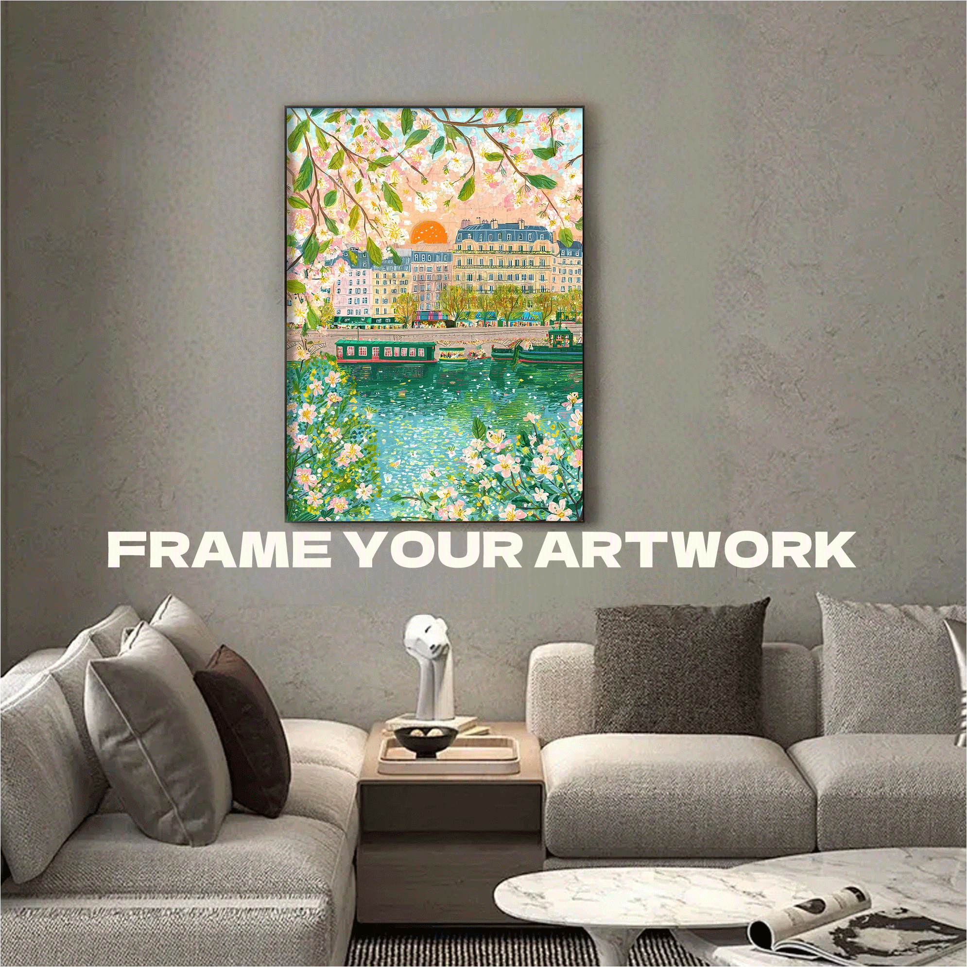 Spring Cherry Blossoms By The Seine 500pcs/1000pcs Jigsaw Puzzle, Scratch-Resistant, Interactive Family Game & Brain-Boosting DIY Decor, Perfect for Halloween, Christmas & New Year Gifts, Family Puzzle Game
