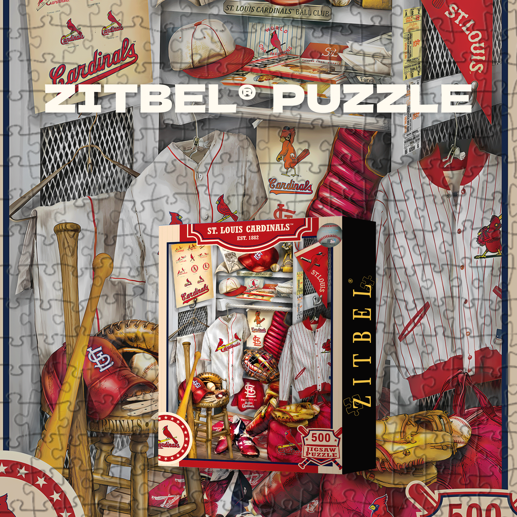 St Louis Cardinals MLB Locker Room 500pcs/1000pcs Jigsaw Puzzle, Scratch-Resistant, Interactive Family Game & Brain-Boosting DIY Decor, Perfect for Halloween, Christmas & New Year Gifts, Family Puzzle Game