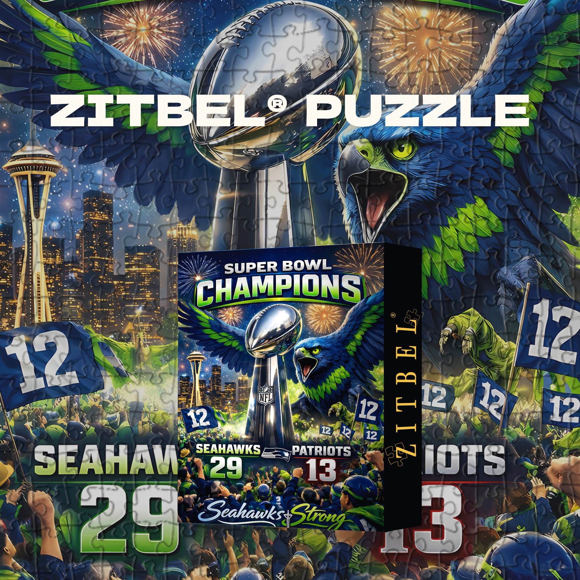 Superbowl Champions 500pcs/1000pcs Jigsaw Puzzle, Scratch-Resistant, Interactive Family Game & Brain-Boosting DIY Decor, Perfect for Halloween, Christmas & New Year Gifts, Family Puzzle Game