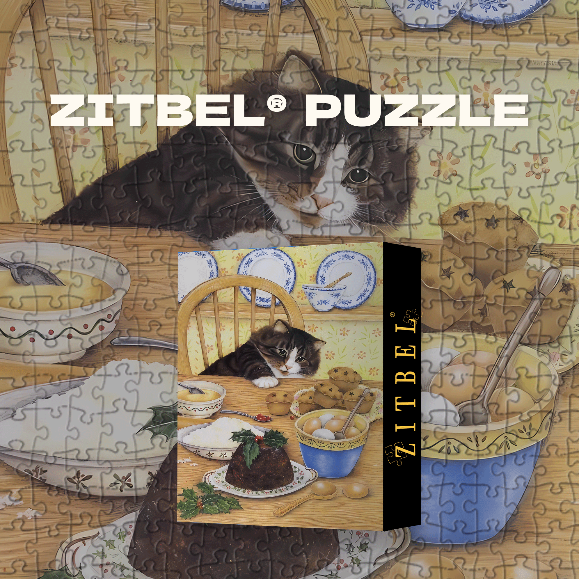 The Little Cat Stealing Afternoon Tea 500pcs/1000pcs Jigsaw Puzzle, Scratch-Resistant, Interactive Family Game & Brain-Boosting DIY Decor, Perfect for Halloween, Christmas & New Year Gifts, Family Puzzle Game