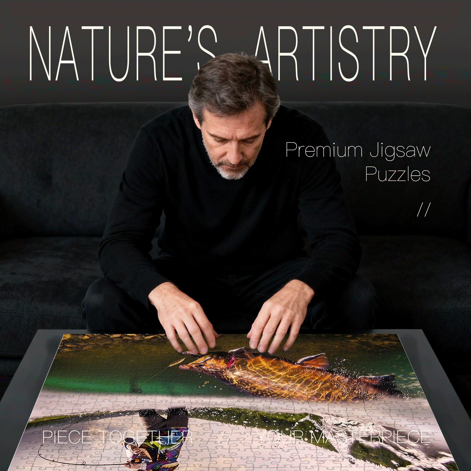 Nature Fisherman With The Catch 500pcs/1000pcs Jigsaw Puzzle, Scratch-Resistant, Interactive Family Game & Brain-Boosting DIY Decor, Perfect for Halloween, Christmas & New Year Gifts, Family Puzzle Game