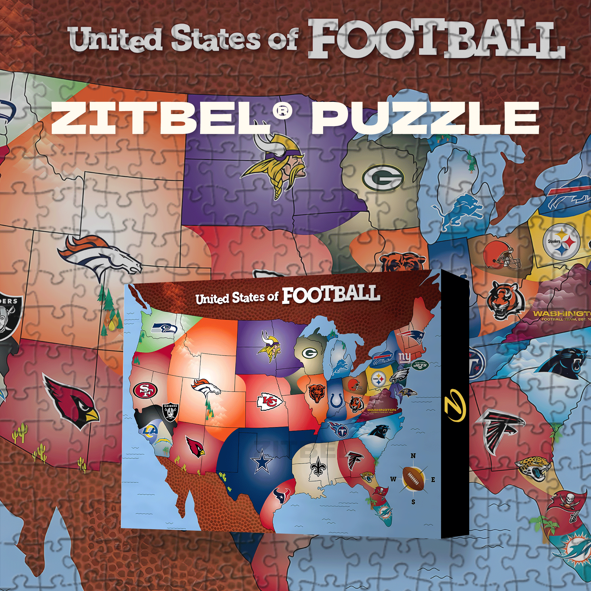 NFL USA Map 500pcs/1000pcs Jigsaw Puzzle, Scratch-Resistant, Interactive Family Game & Brain-Boosting DIY Decor, Perfect for Halloween, Christmas & New Year Gifts, Family Puzzle Game