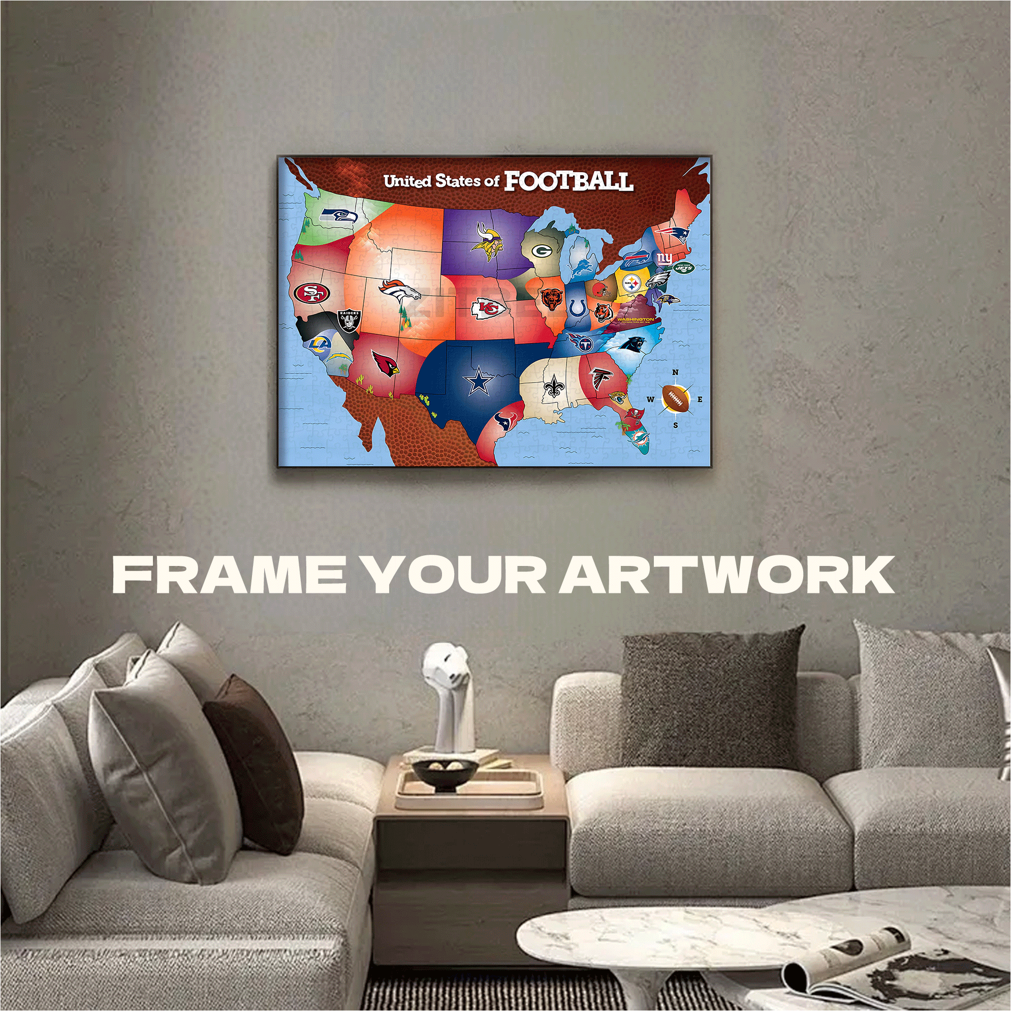 NFL USA Map 500pcs/1000pcs Jigsaw Puzzle, Scratch-Resistant, Interactive Family Game & Brain-Boosting DIY Decor, Perfect for Halloween, Christmas & New Year Gifts, Family Puzzle Game