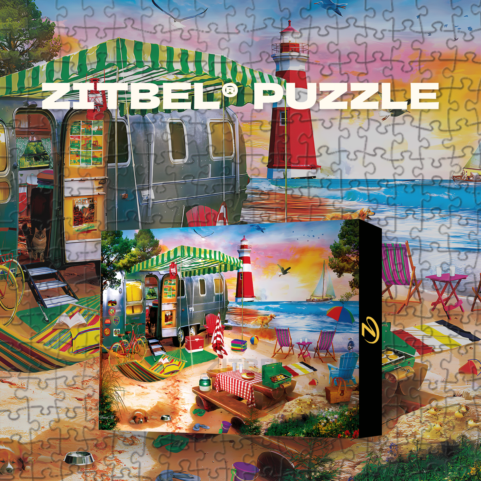 Oceanside Camping 500pcs/1000pcs Jigsaw Puzzle, Scratch-Resistant, Interactive Family Game & Brain-Boosting DIY Decor, Perfect for Halloween, Christmas & New Year Gifts, Family Puzzle Game